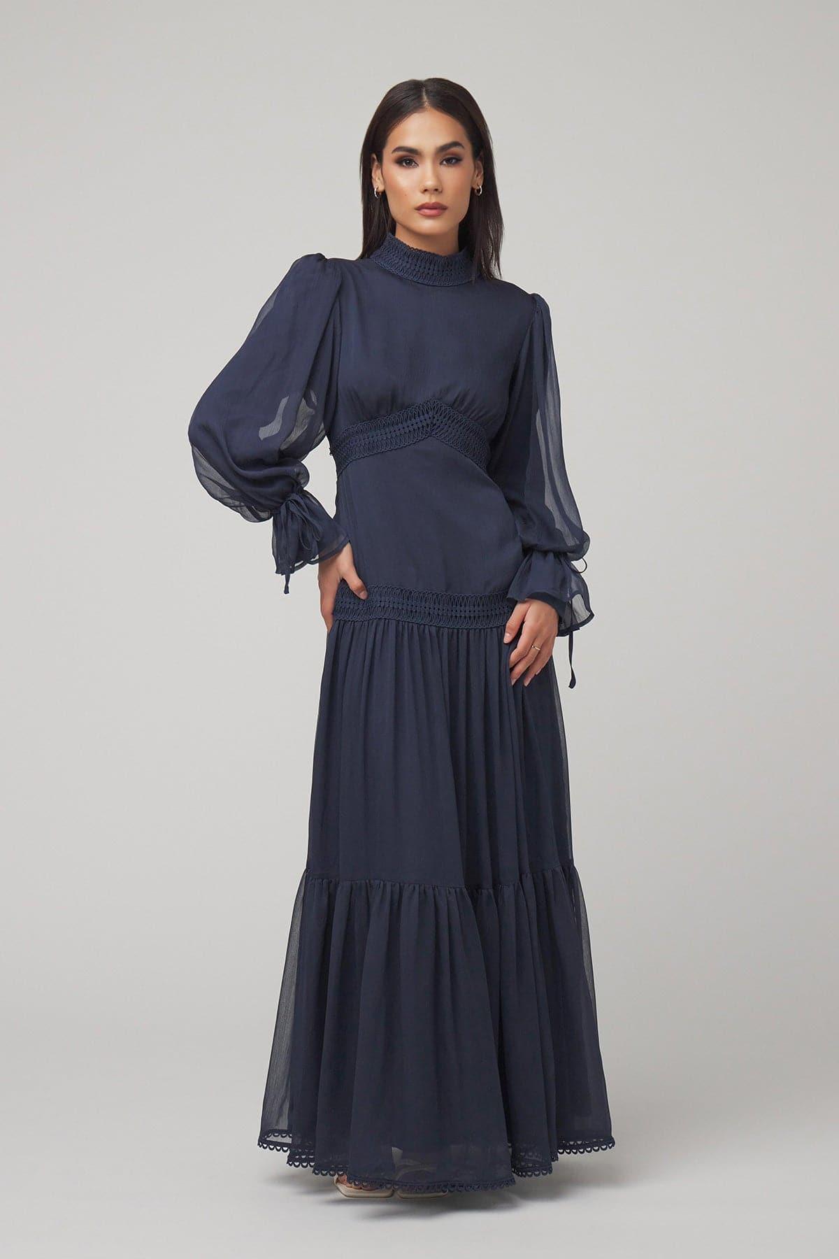 Denim chiffon maxi store dress