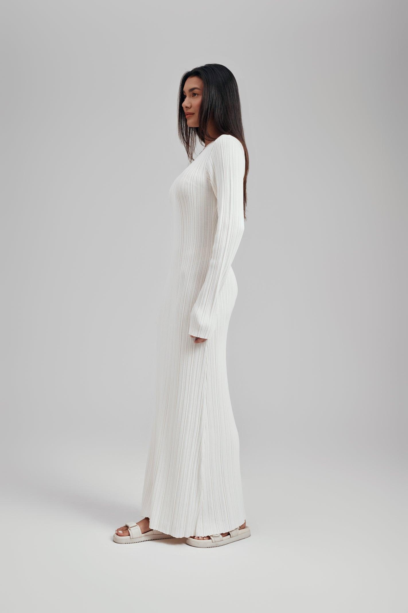 Ezra Long Sleeve Ribbed Knit Maxi Dress – Zahraa The Label