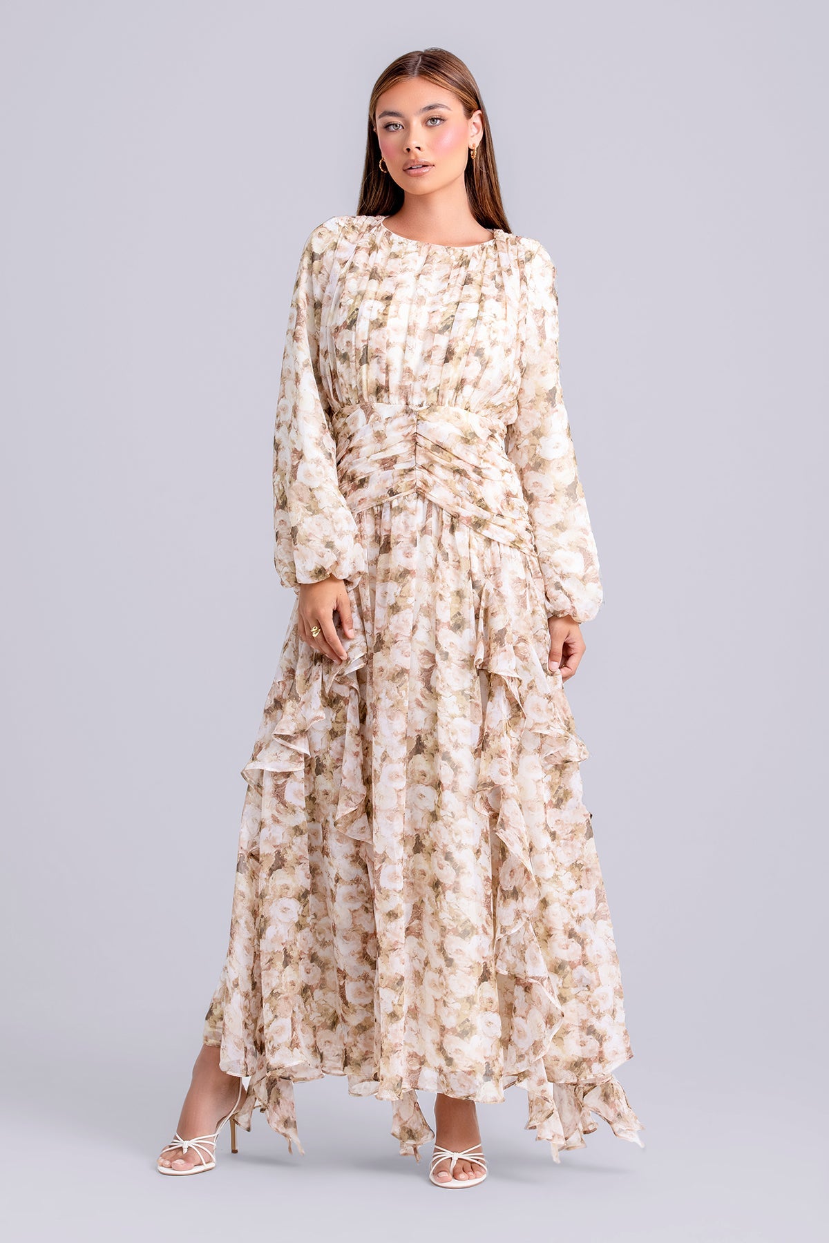 Inaya Floral Ruffle Maxi Dress- Mist