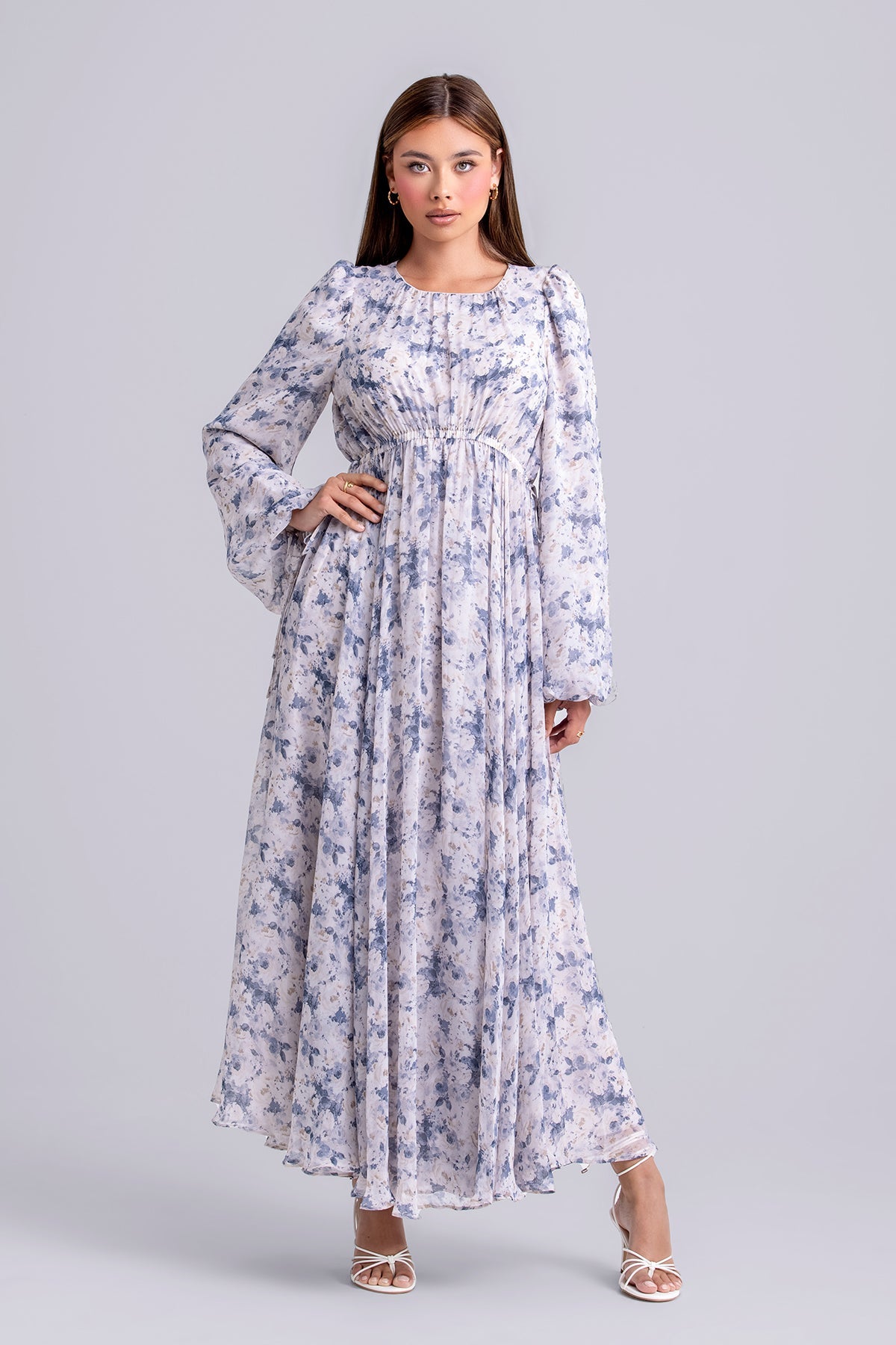 Lara Floral Long Sleeve Maxi Dress- Indigo Boquet