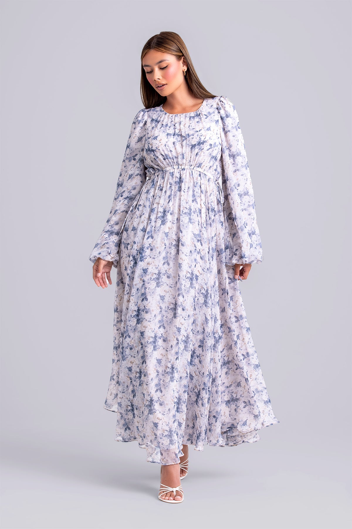 Lara Floral Long Sleeve Maxi Dress- Indigo Boquet