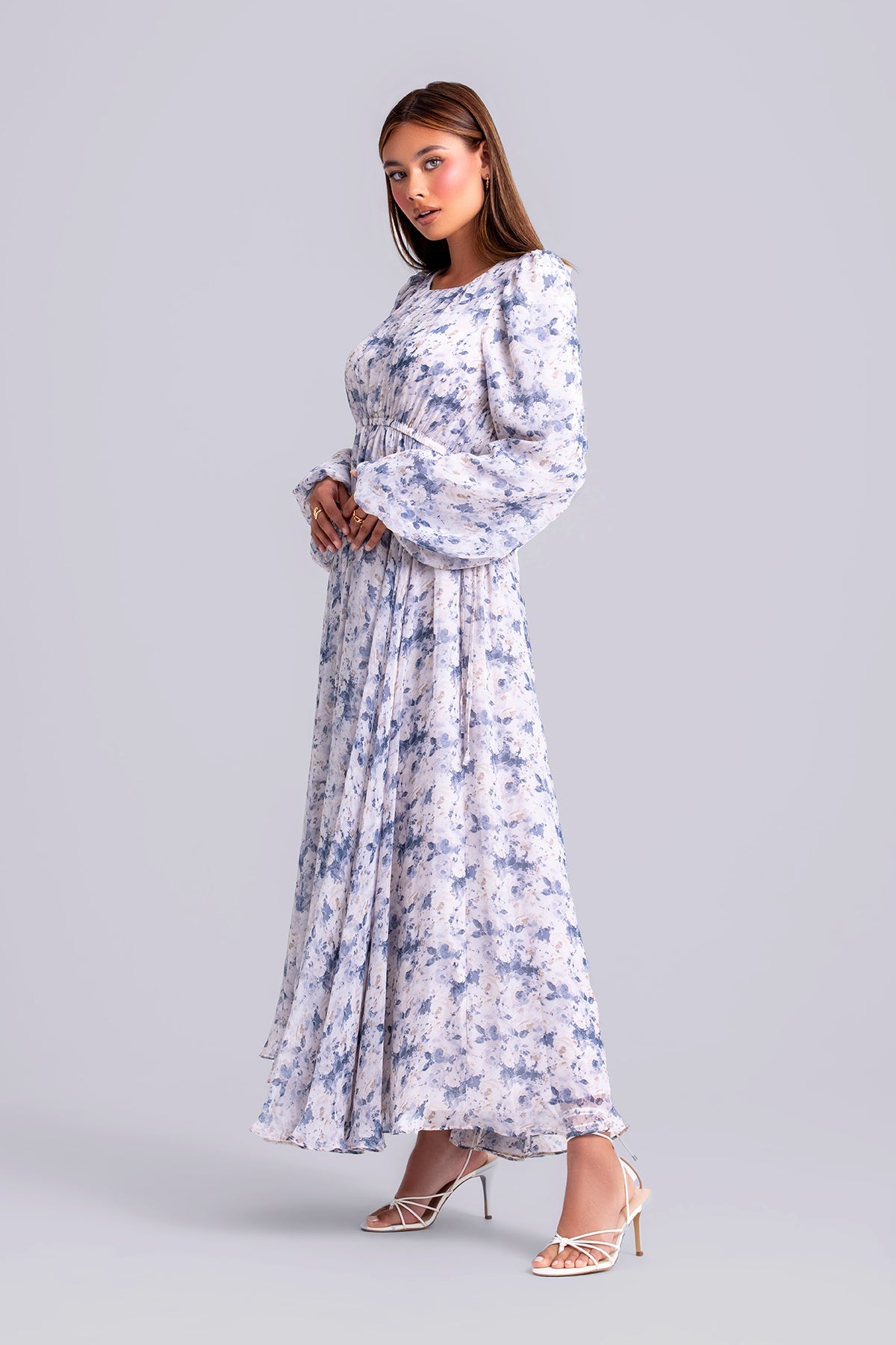 Lara Floral Long Sleeve Maxi Dress- Indigo Boquet