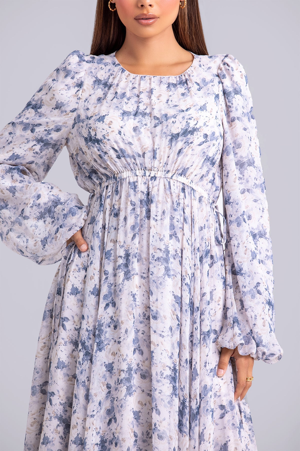 Lara Floral Long Sleeve Maxi Dress- Indigo Boquet