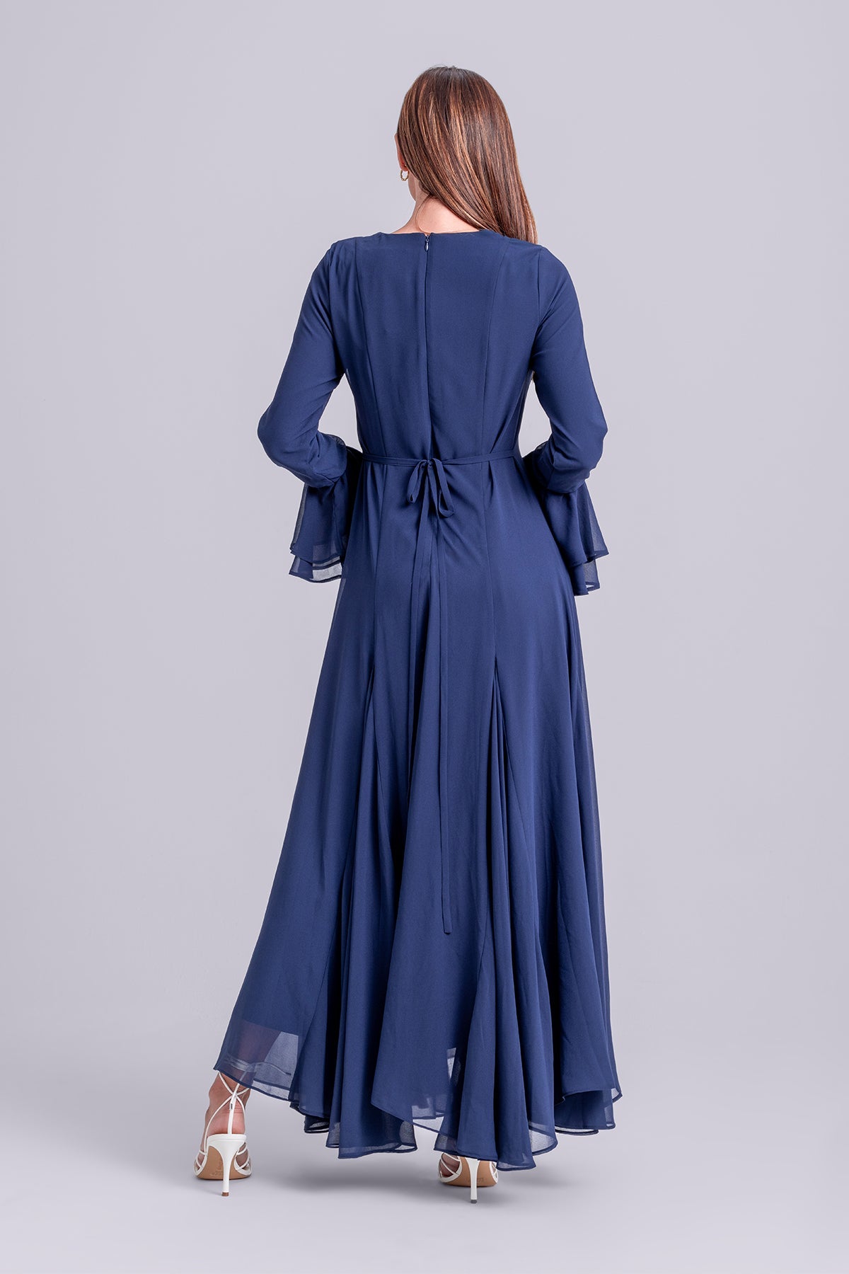 Dana Chiffon Ruffle Maxi Dress- Navy