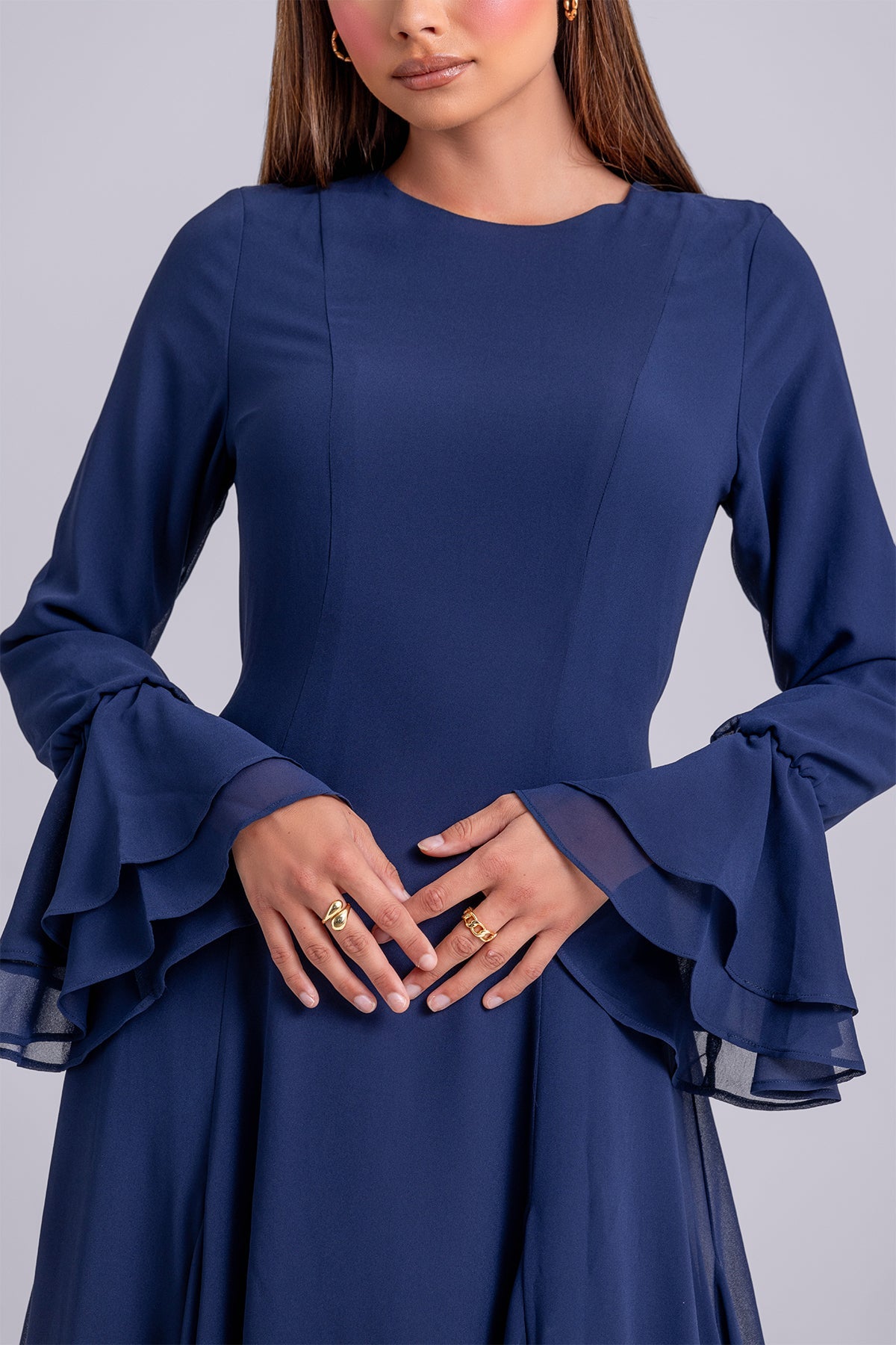 Dana Chiffon Ruffle Maxi Dress- Navy