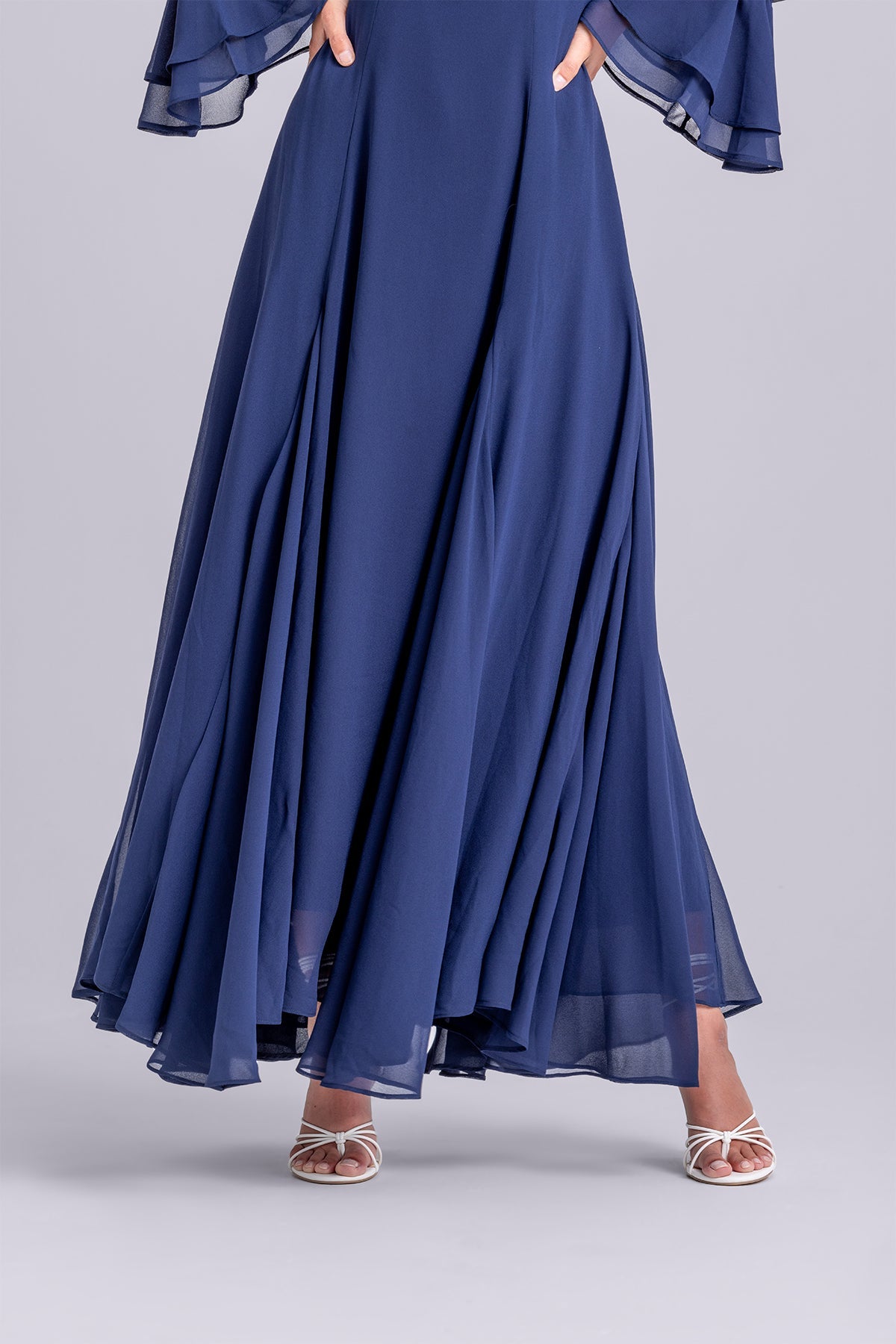 Dana Chiffon Ruffle Maxi Dress- Navy