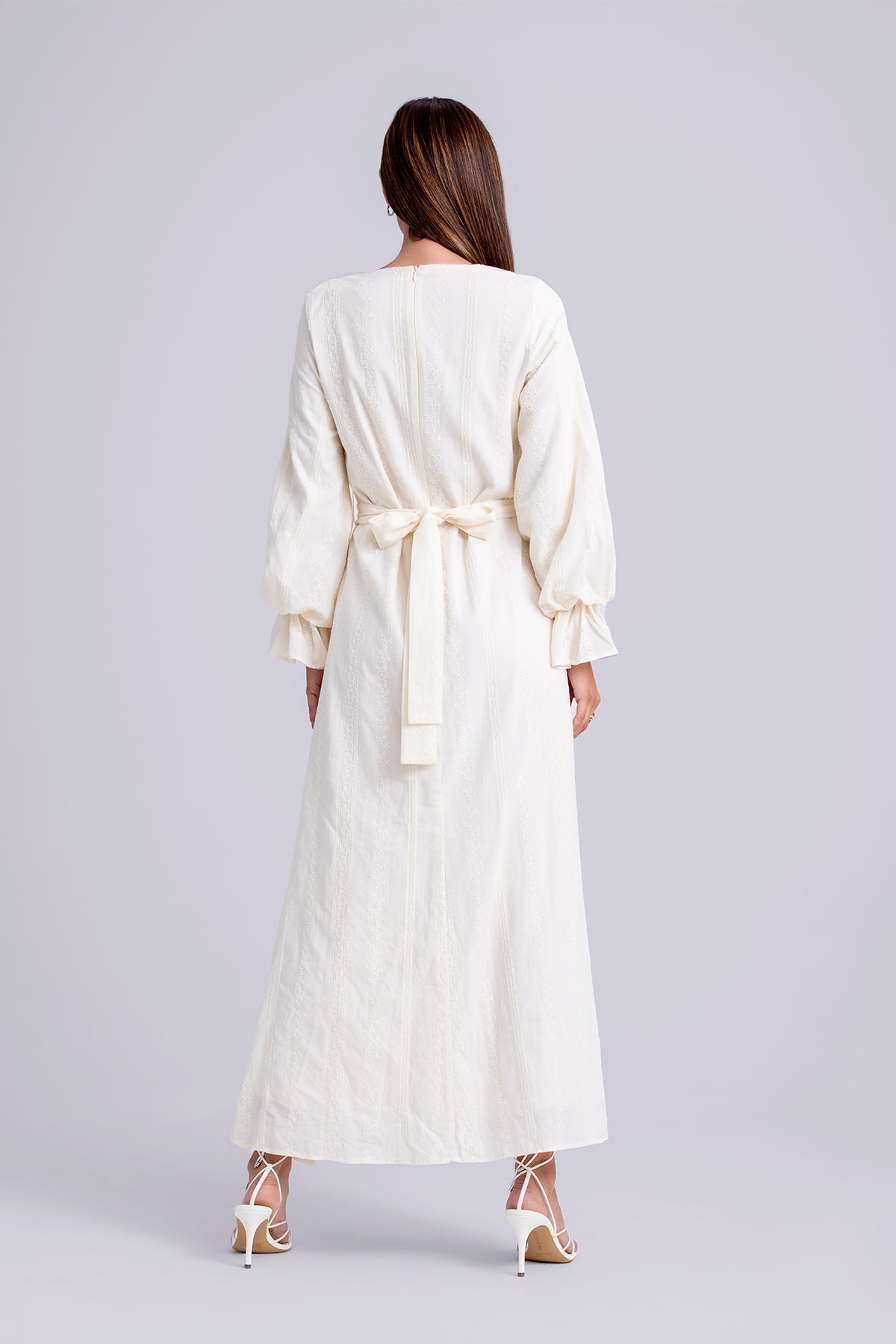 Naya Long Sleeve Tie Waist Maxi Dress- Cream