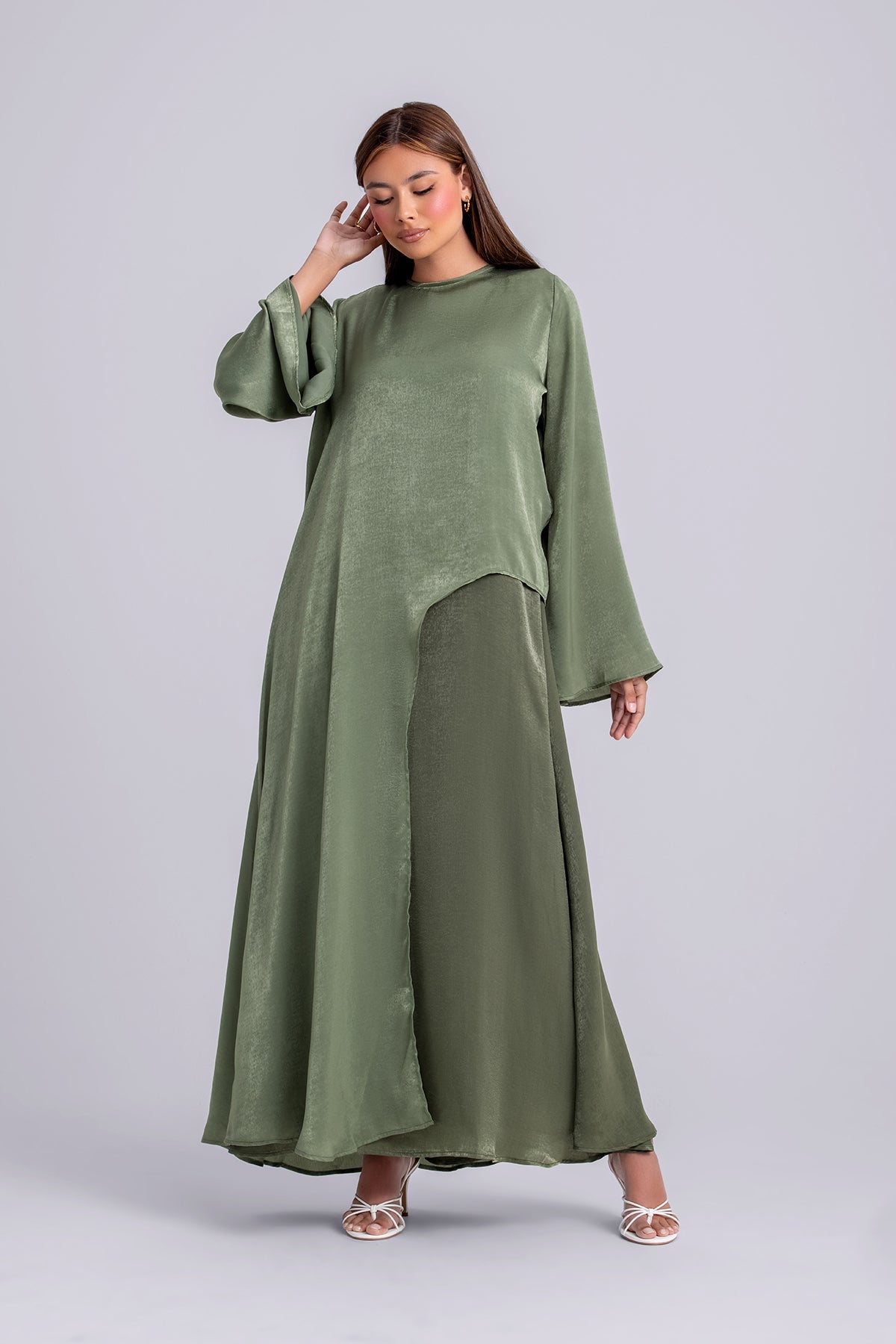 Zahra Two Piece Abaya Set- Forest Green