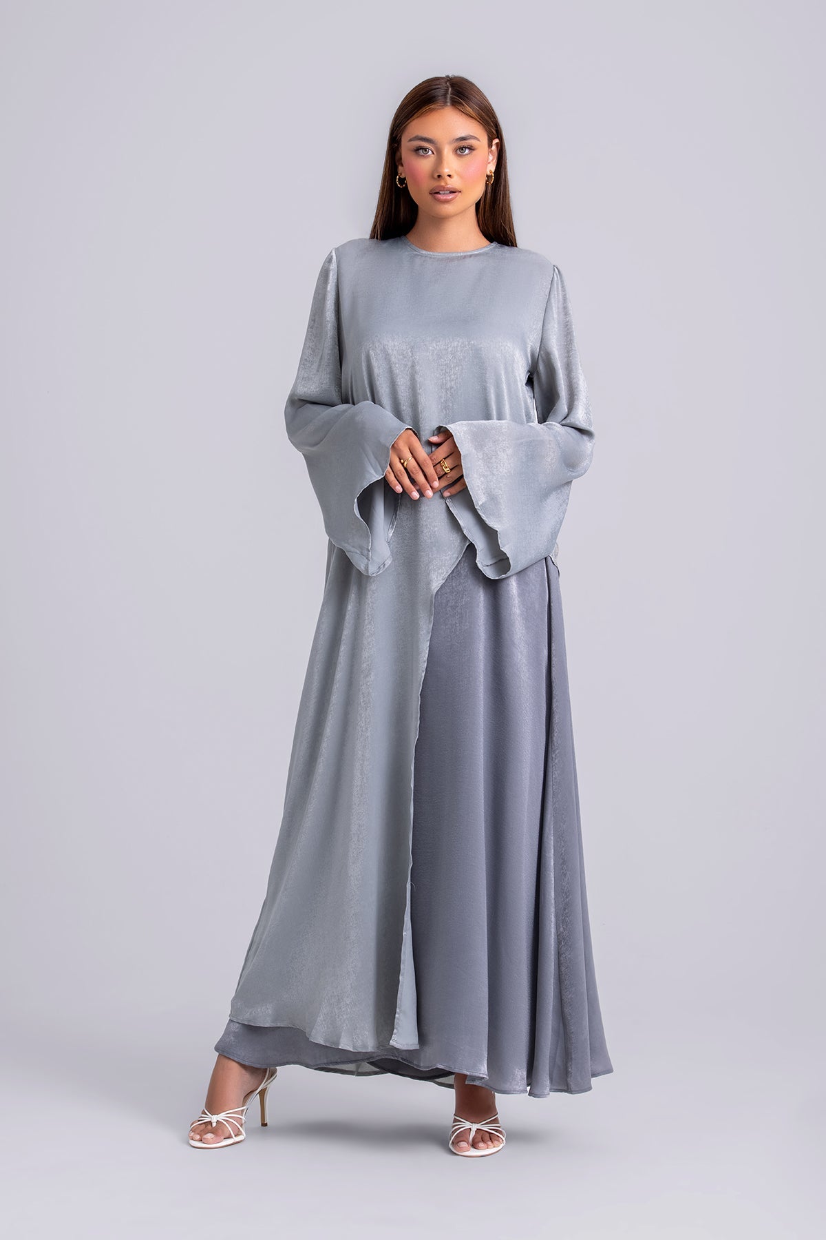 Zahra Two Piece Abaya Set- Misty Sapphire – Zahraa The Label