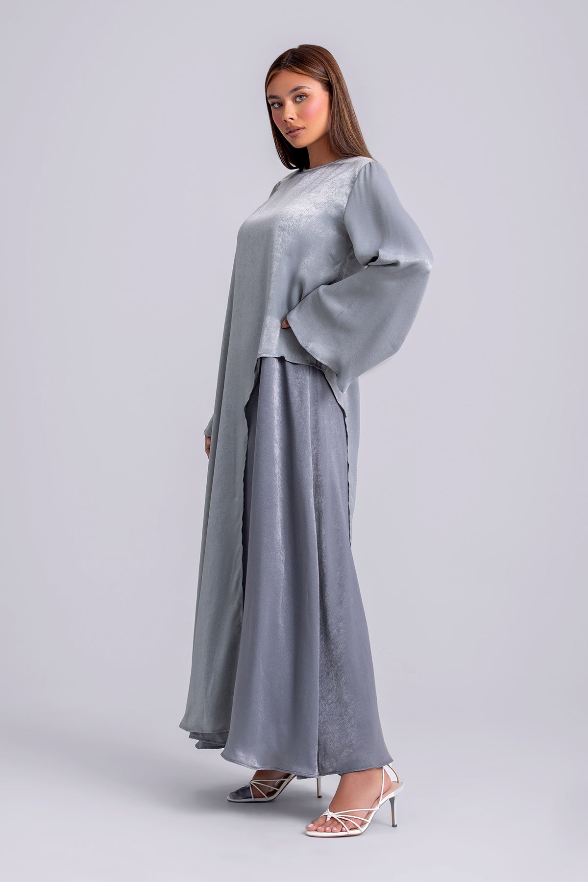 Zahra Two Piece Abaya Set- Misty Sapphire