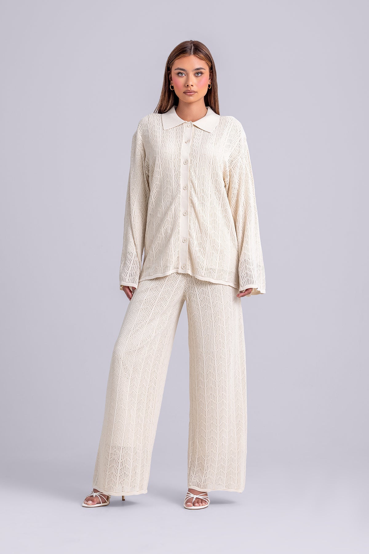 Dina Crochet Top & Pant Set- Oatmeal