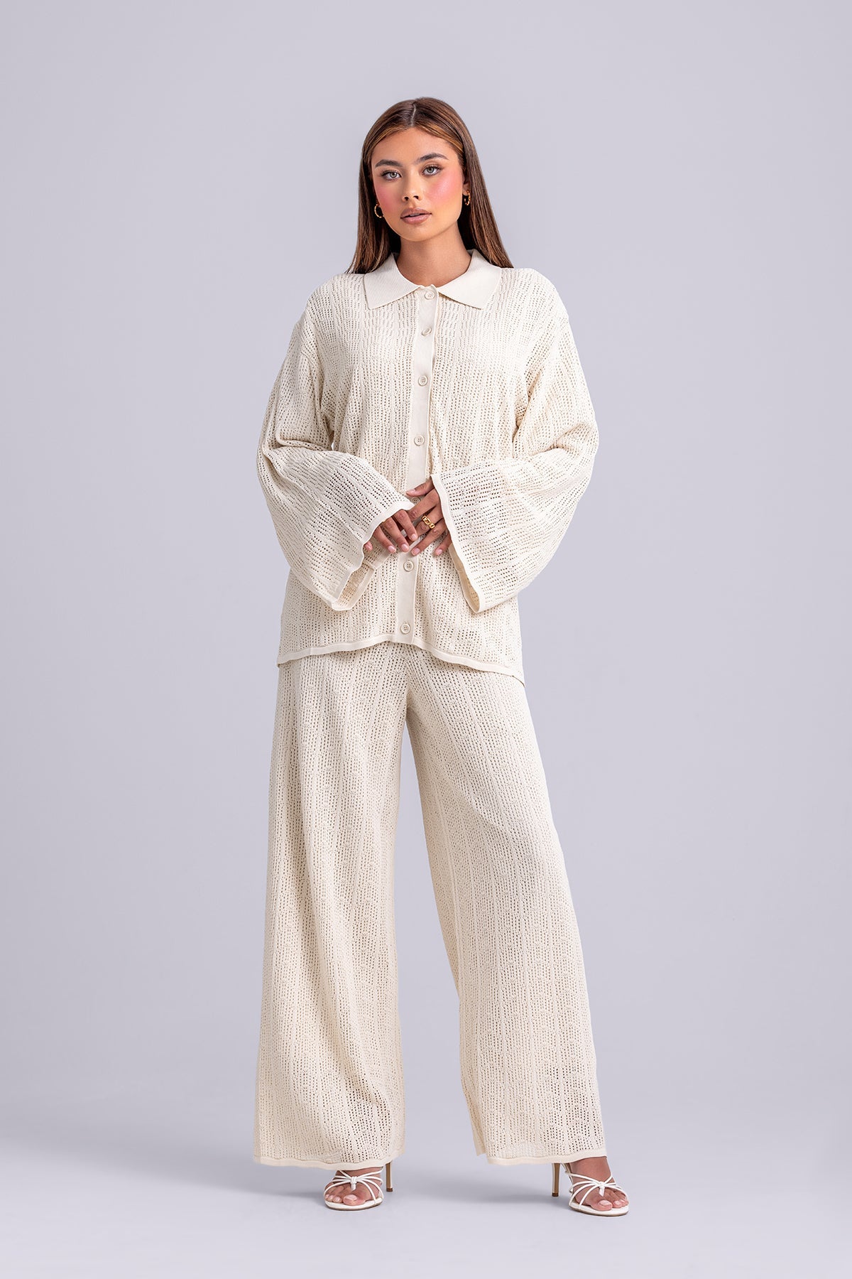 Dina Crochet Top & Pant Set- Oatmeal