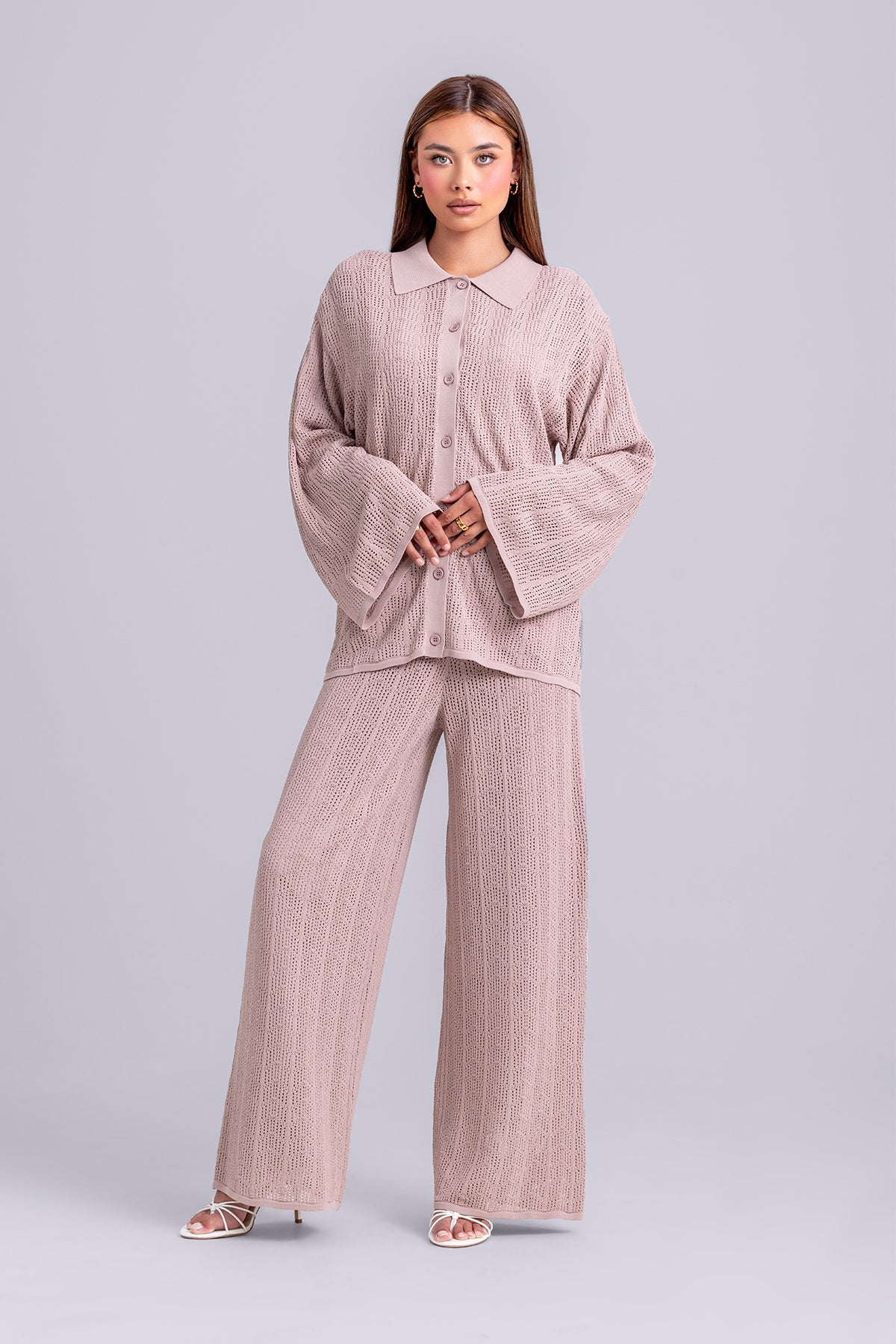 Dina Crochet Top & Pant Set- Rose