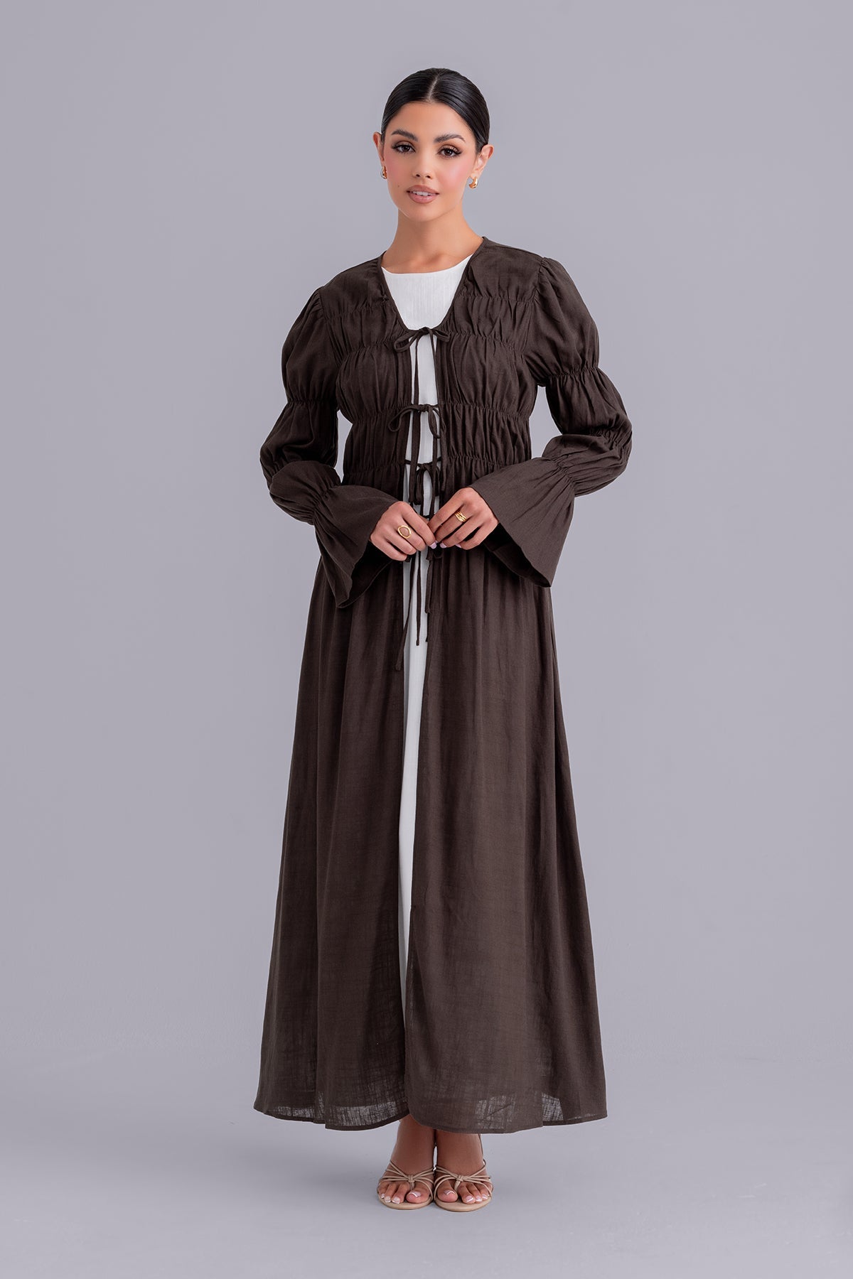 Asma Linen Abaya Set - Swirl Vanilla