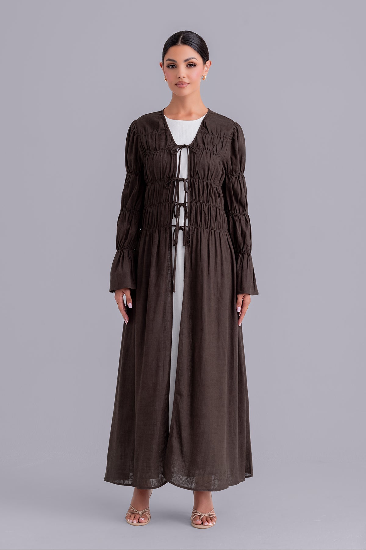 Asma Linen Abaya Set - Swirl Vanilla