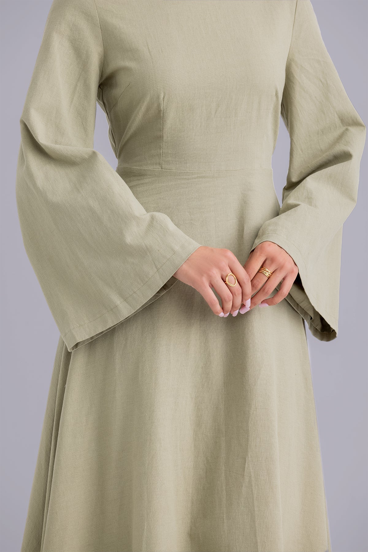 Yasamine Long Sleeve Linen Dress - Sage