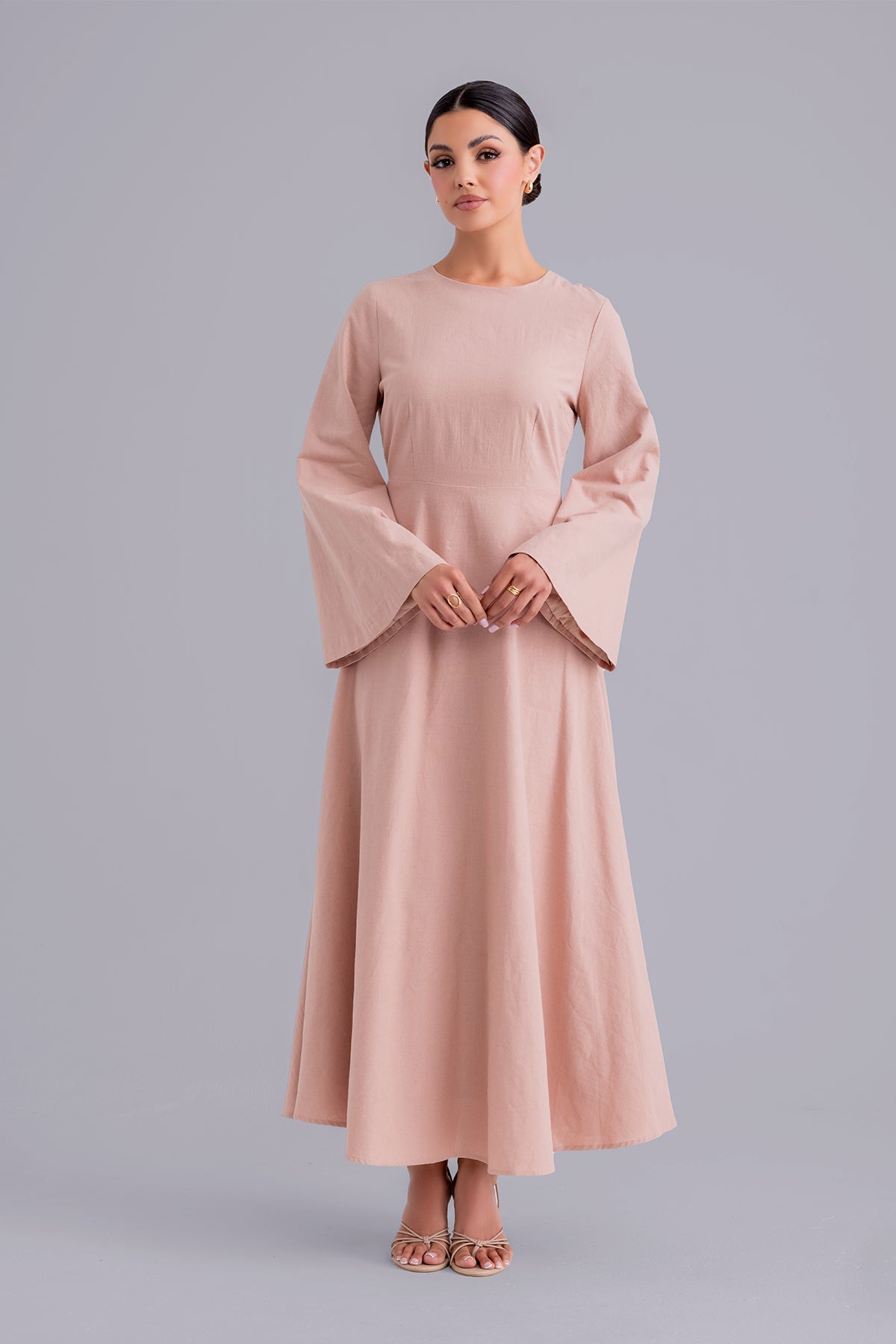 Yasamine Long Sleeve Linen Dress - Petal Pink