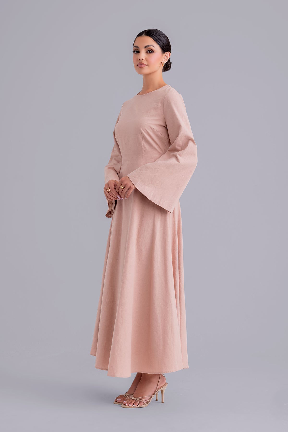 Yasamine Long Sleeve Linen Dress - Petal Pink