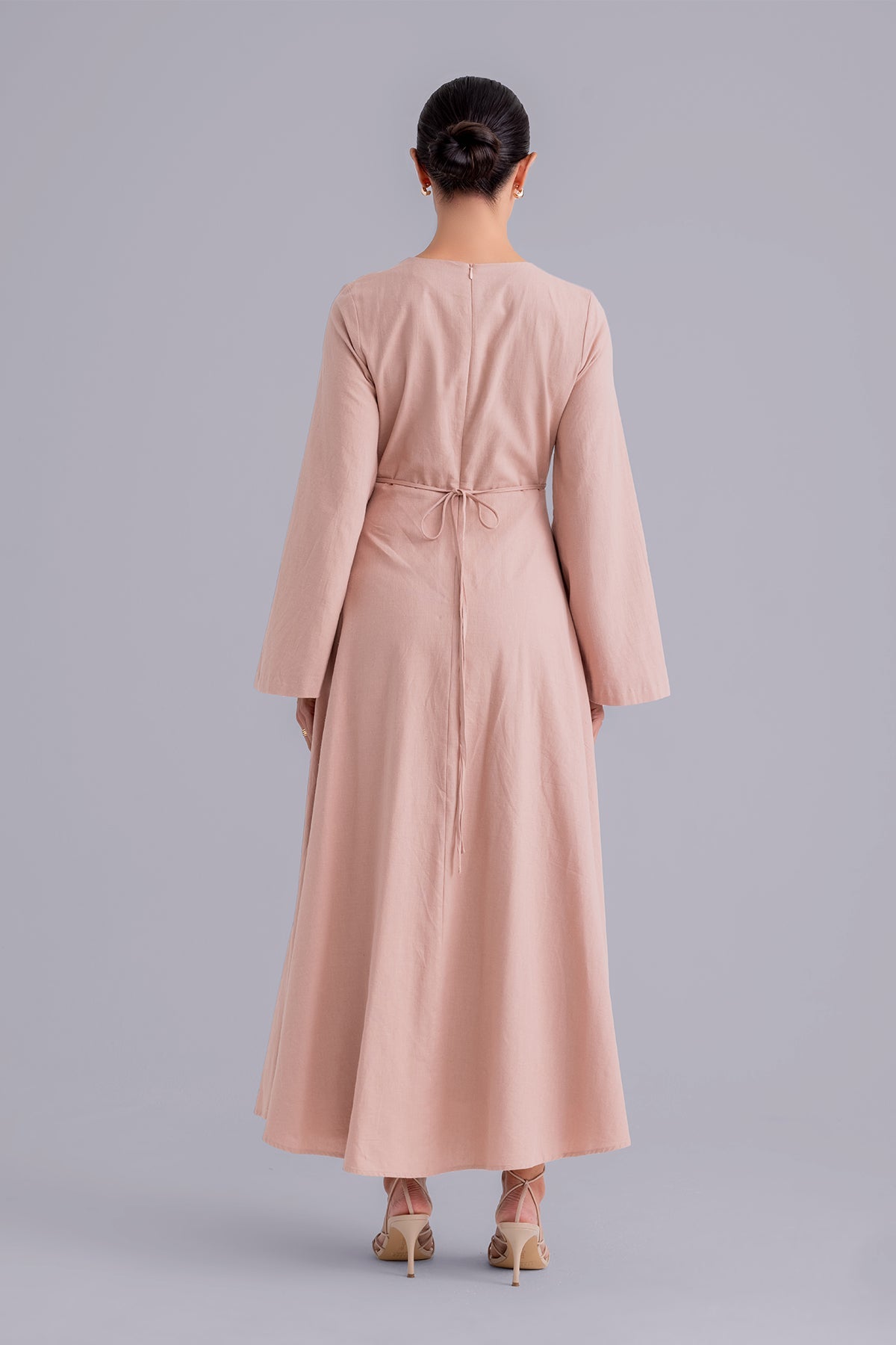 Yasamine Long Sleeve Linen Dress - Petal Pink