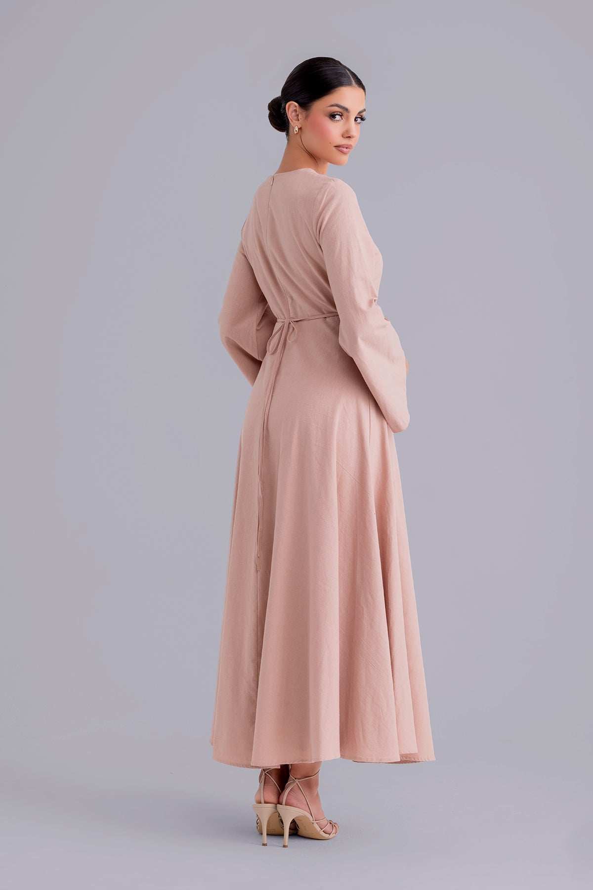 Yasamine Long Sleeve Linen Dress - Petal Pink