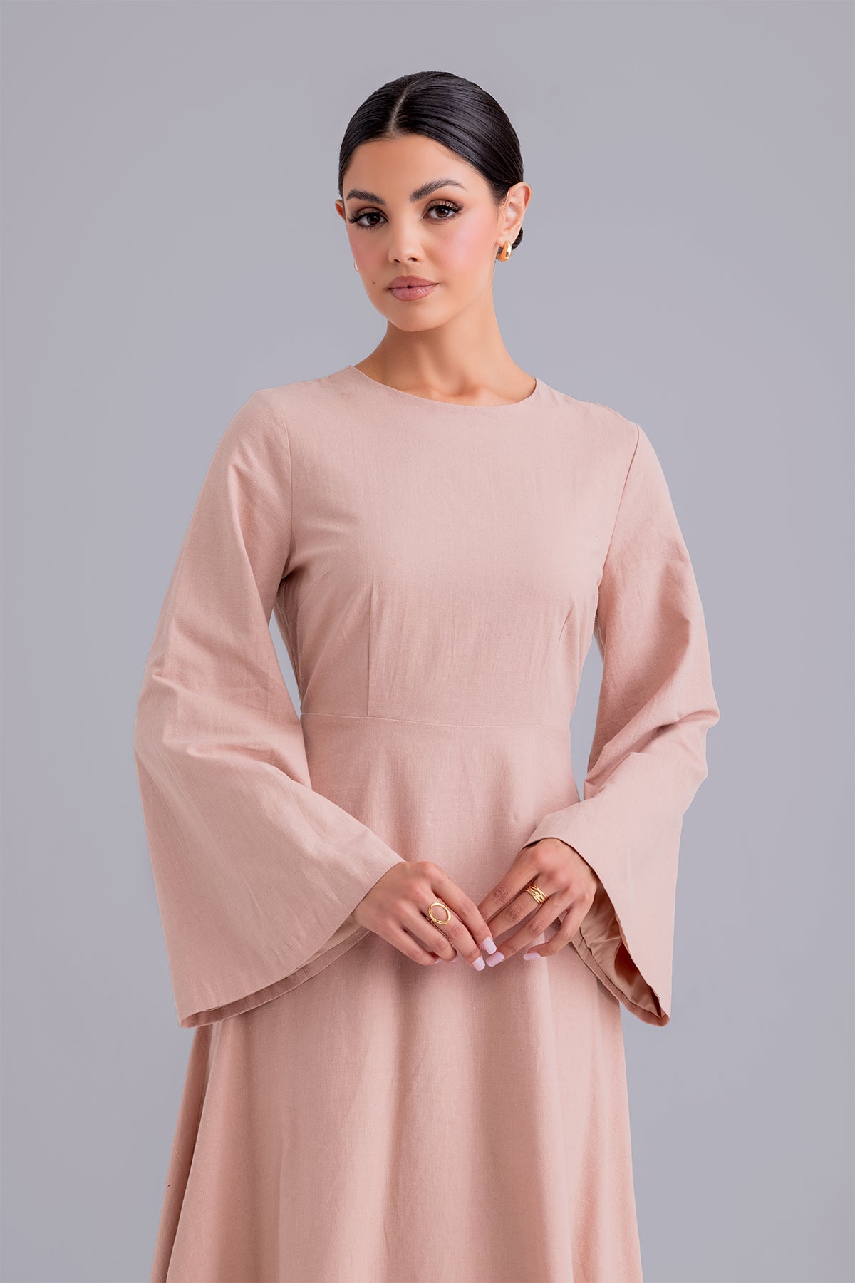 Yasamine Long Sleeve Linen Dress - Petal Pink