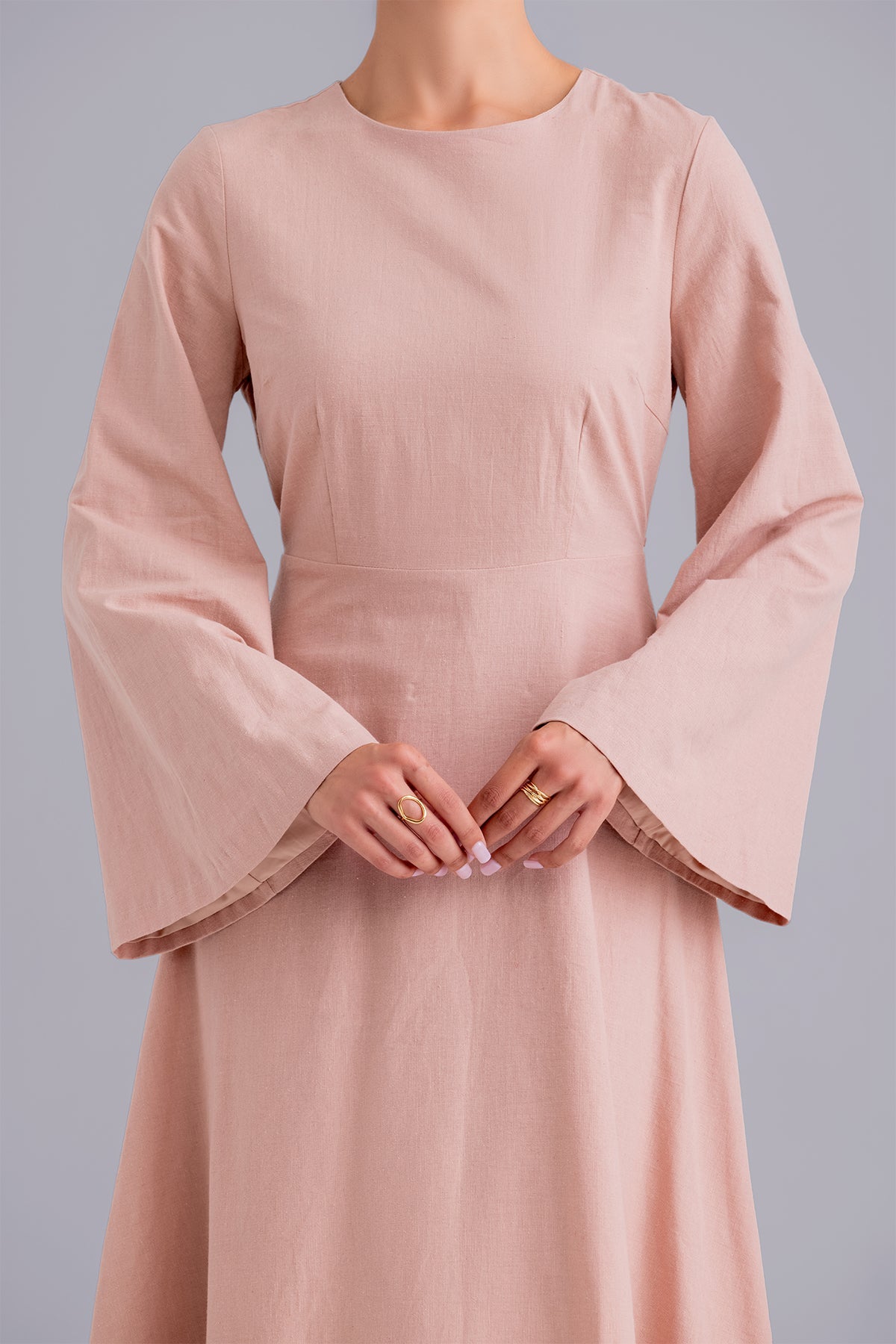 Yasamine Long Sleeve Linen Dress - Petal Pink