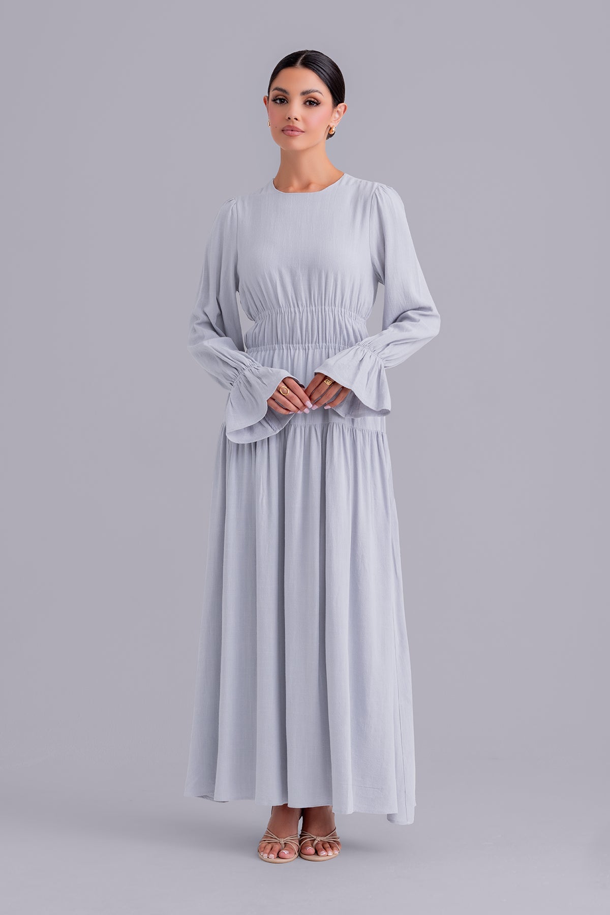 Liliana Long Sleeve Linen Maxi Dress - Powder