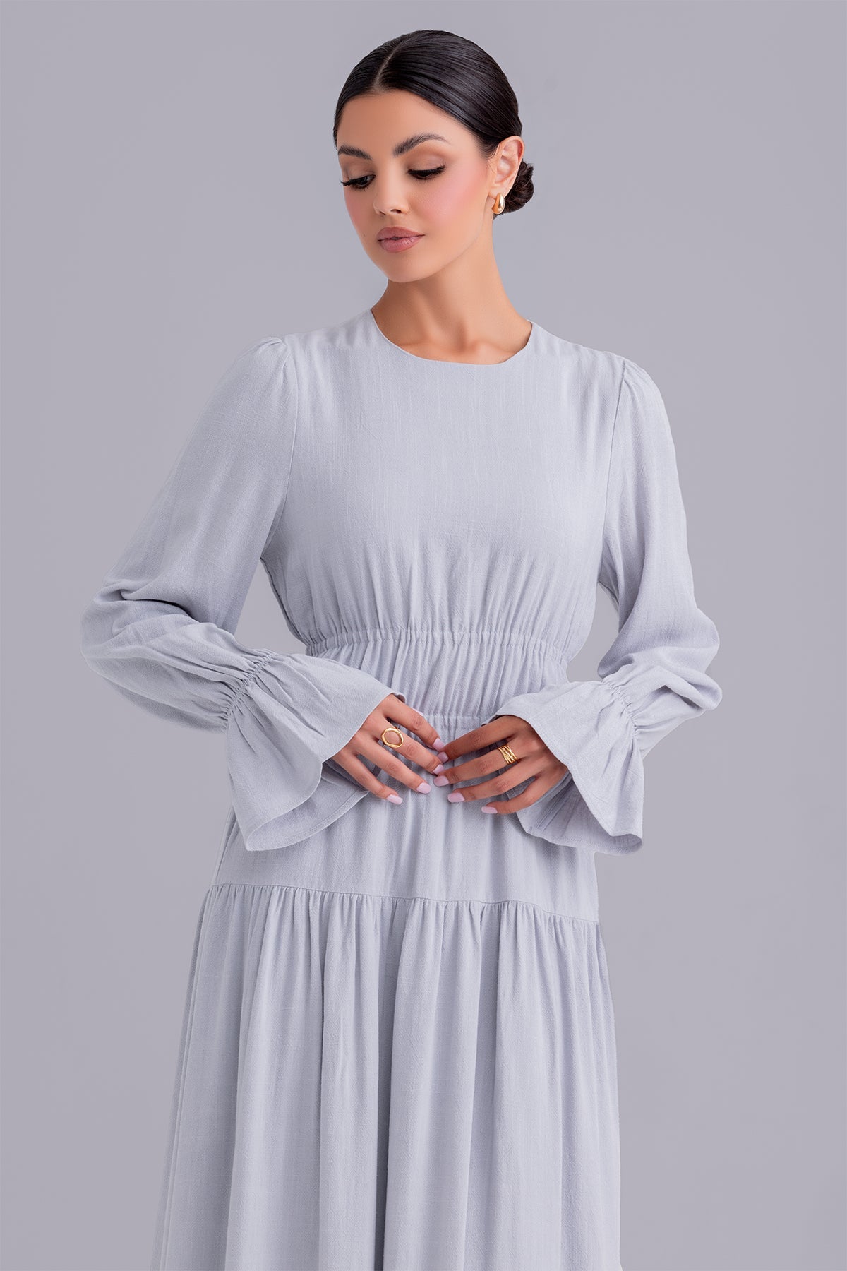 Liliana Long Sleeve Linen Maxi Dress - Powder