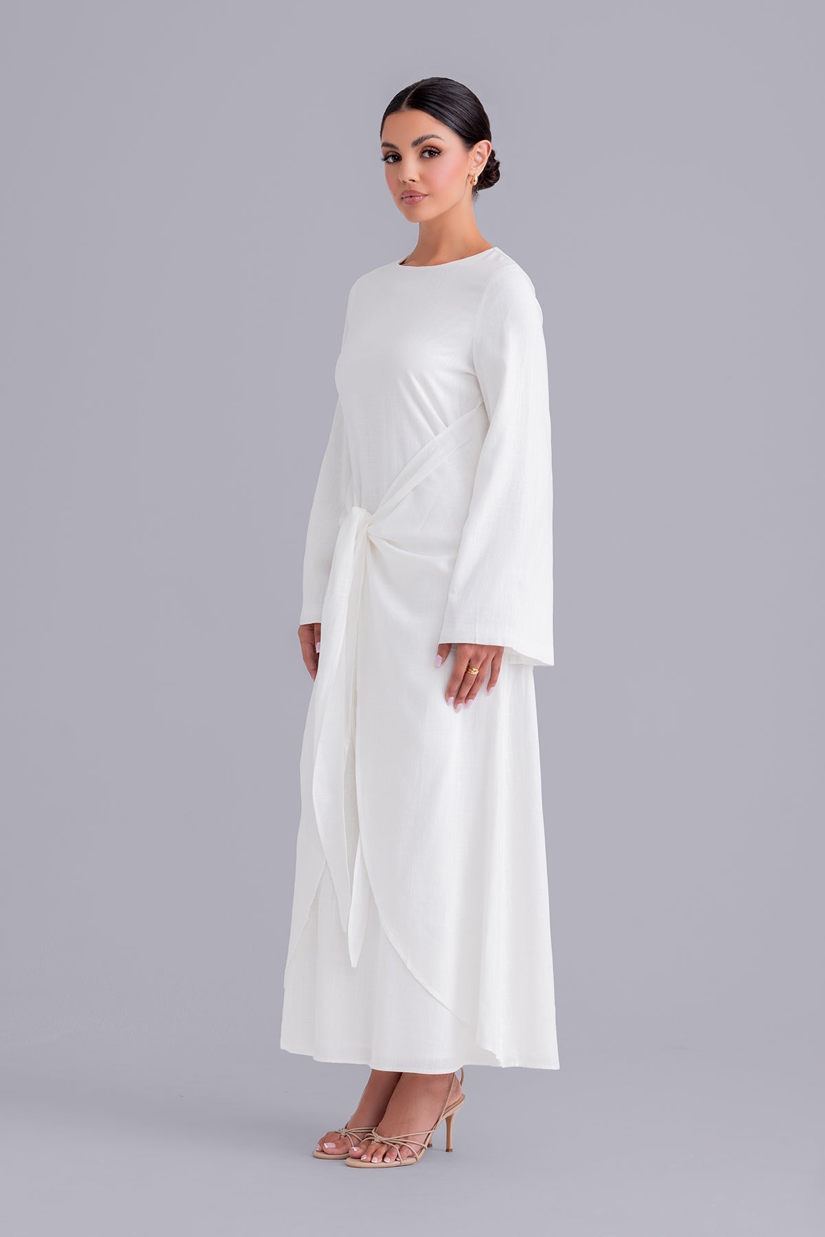 Maryam Tie Waist Linen Maxi Dress - Off White