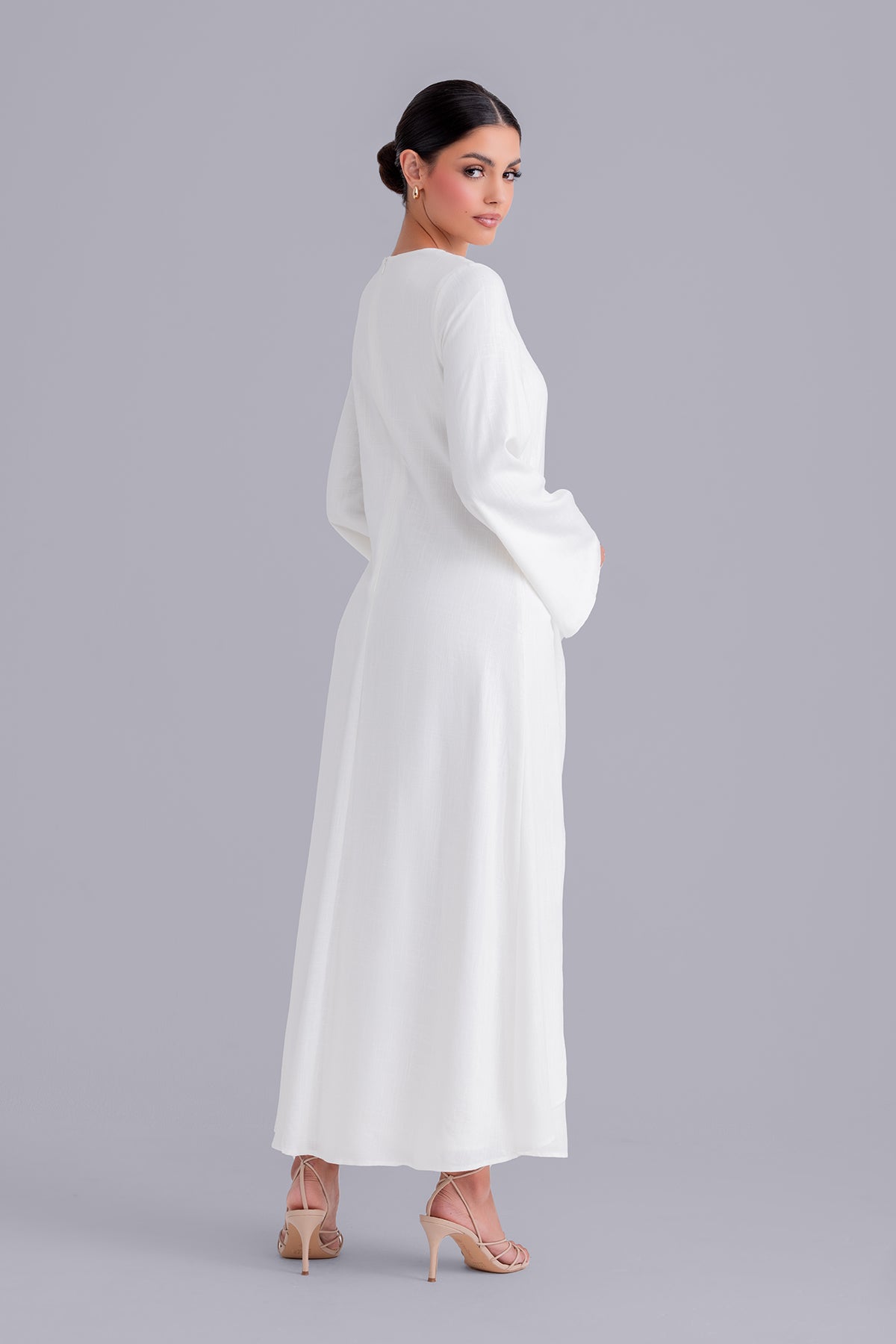 Maryam Tie Waist Linen Maxi Dress - Off White