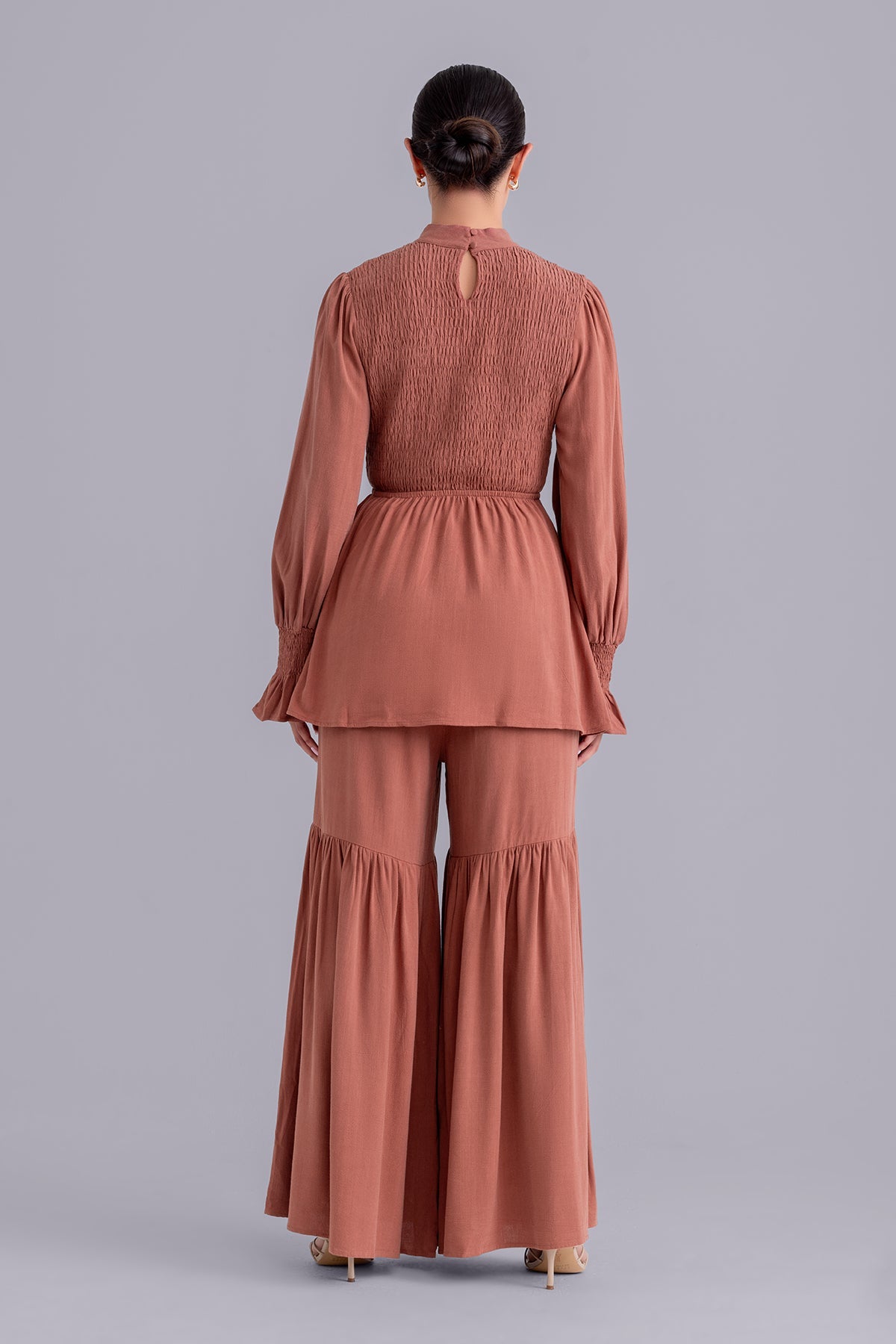 Krina Linen Smock Pant and Top Set - Spice