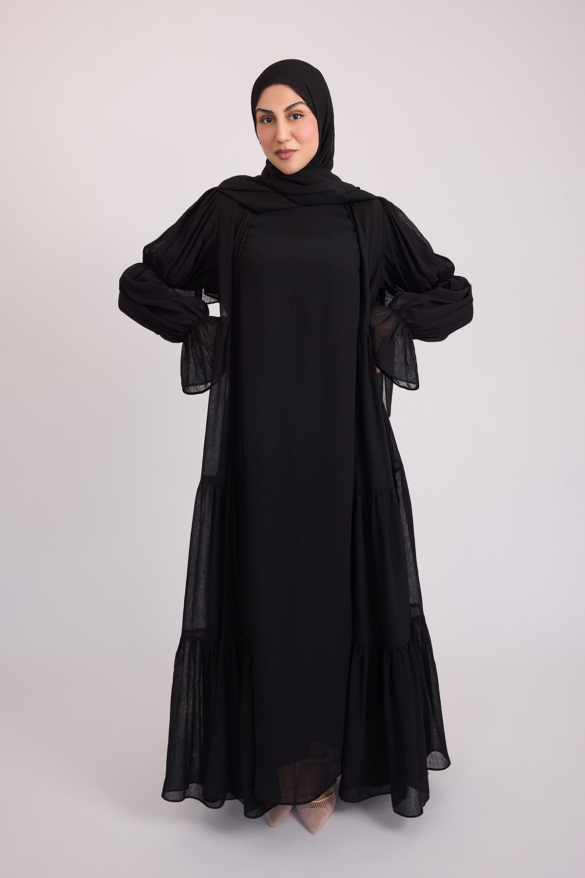 Bohemian Abaya Set - Black