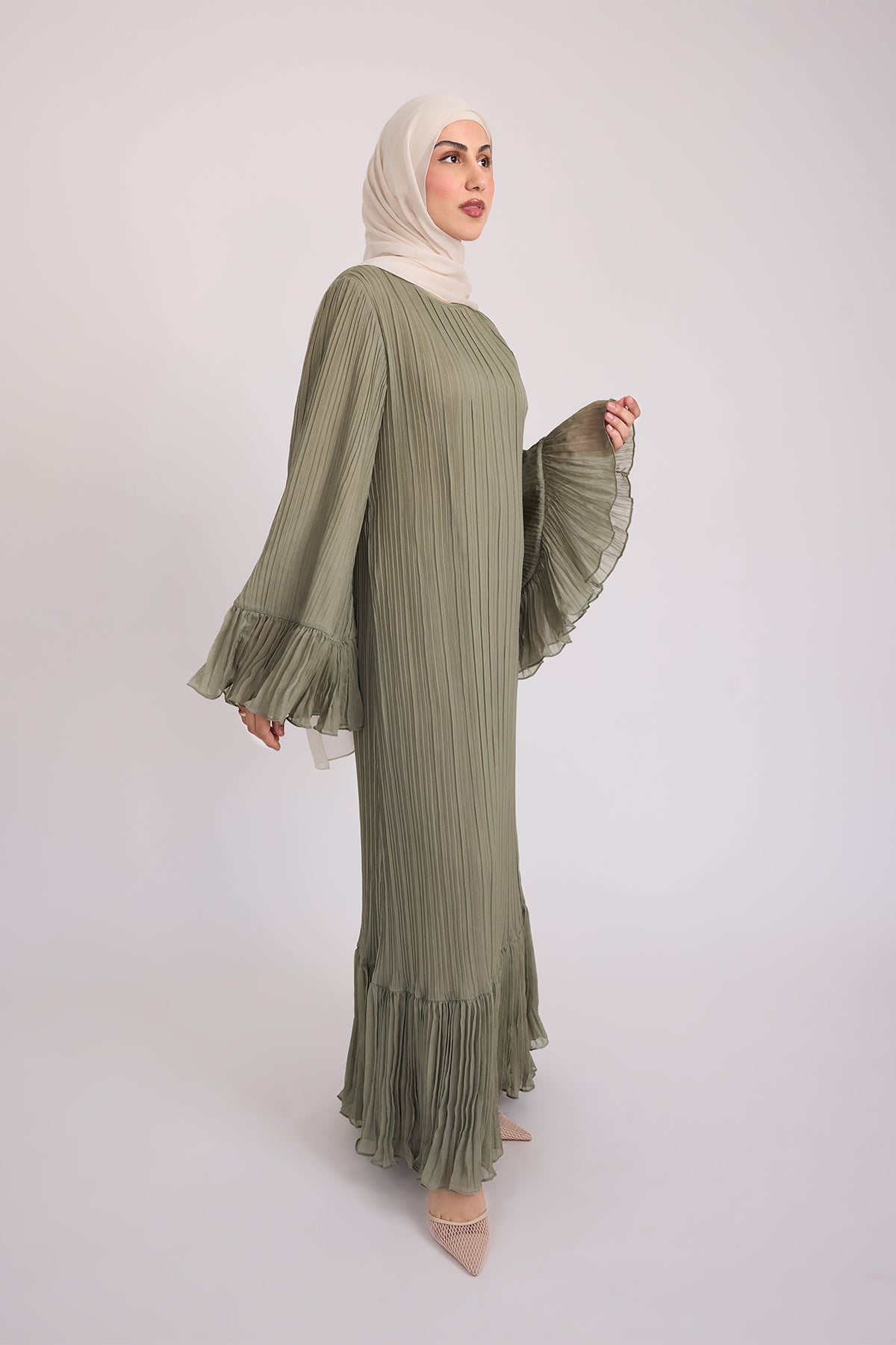 Camille Pleated Maxi Dres - Olive