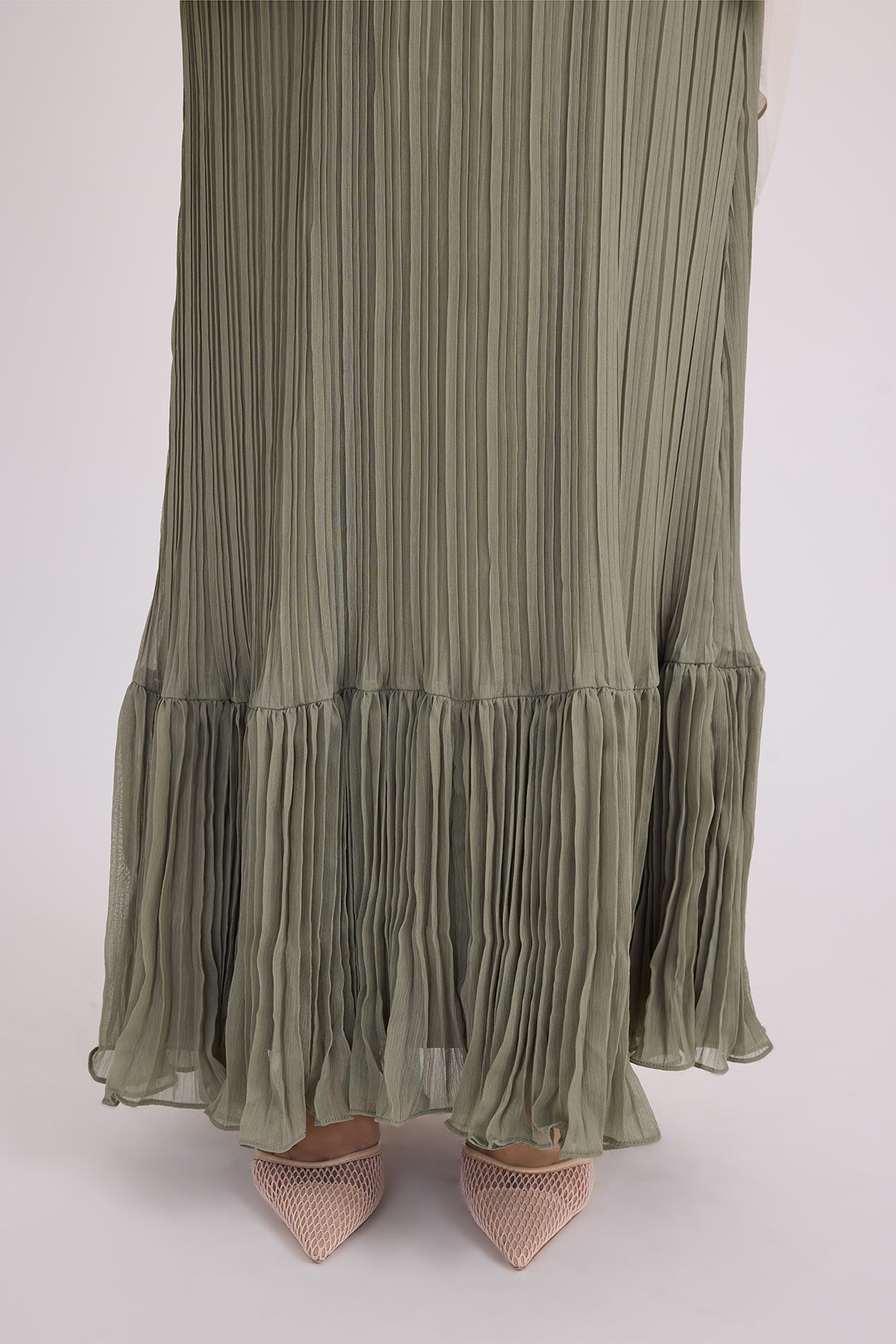 Camille Pleated Maxi Dres - Olive