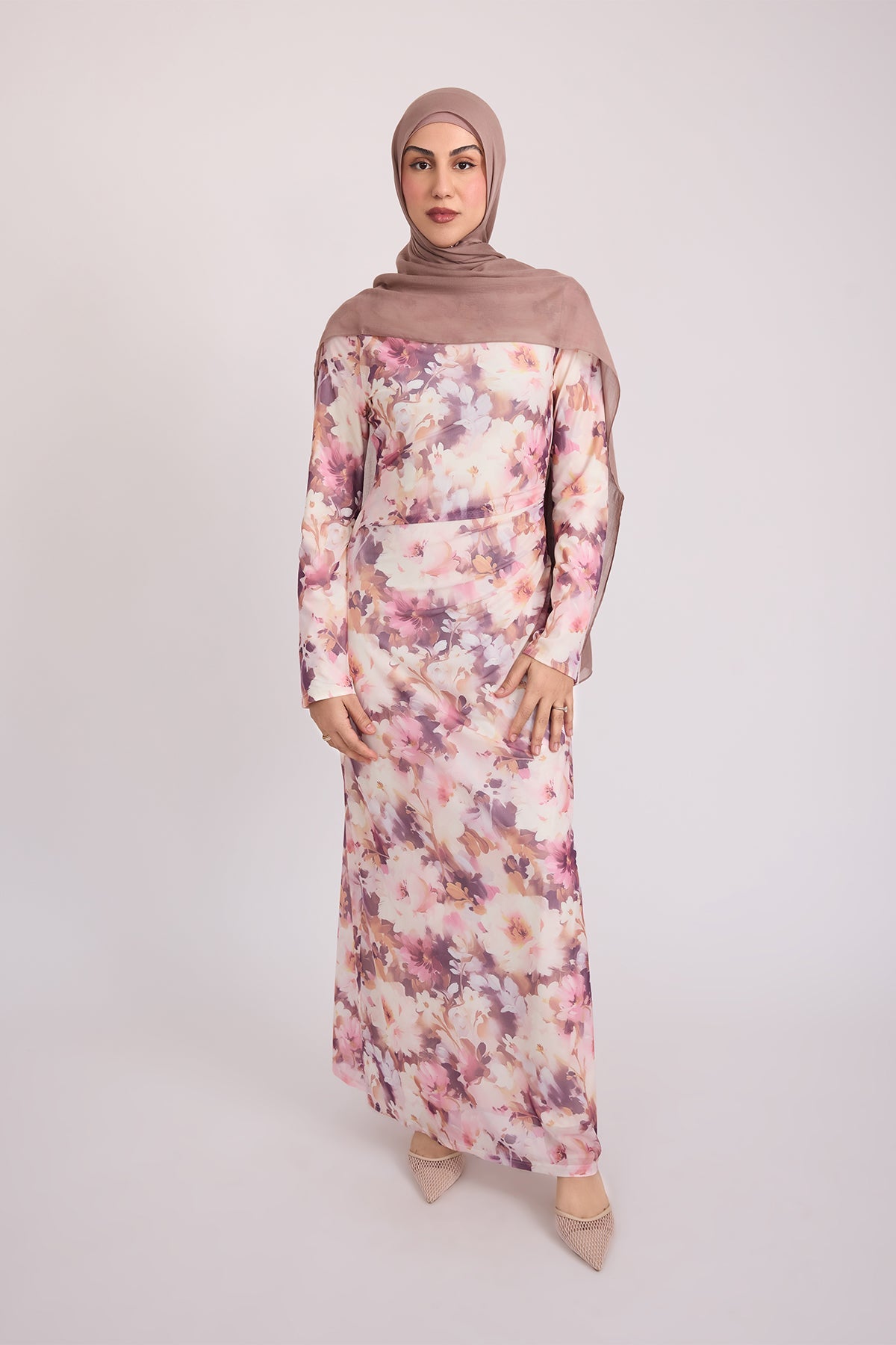 Tatiana Synched Satin Maxi Bell Sleeve - Floral Garden