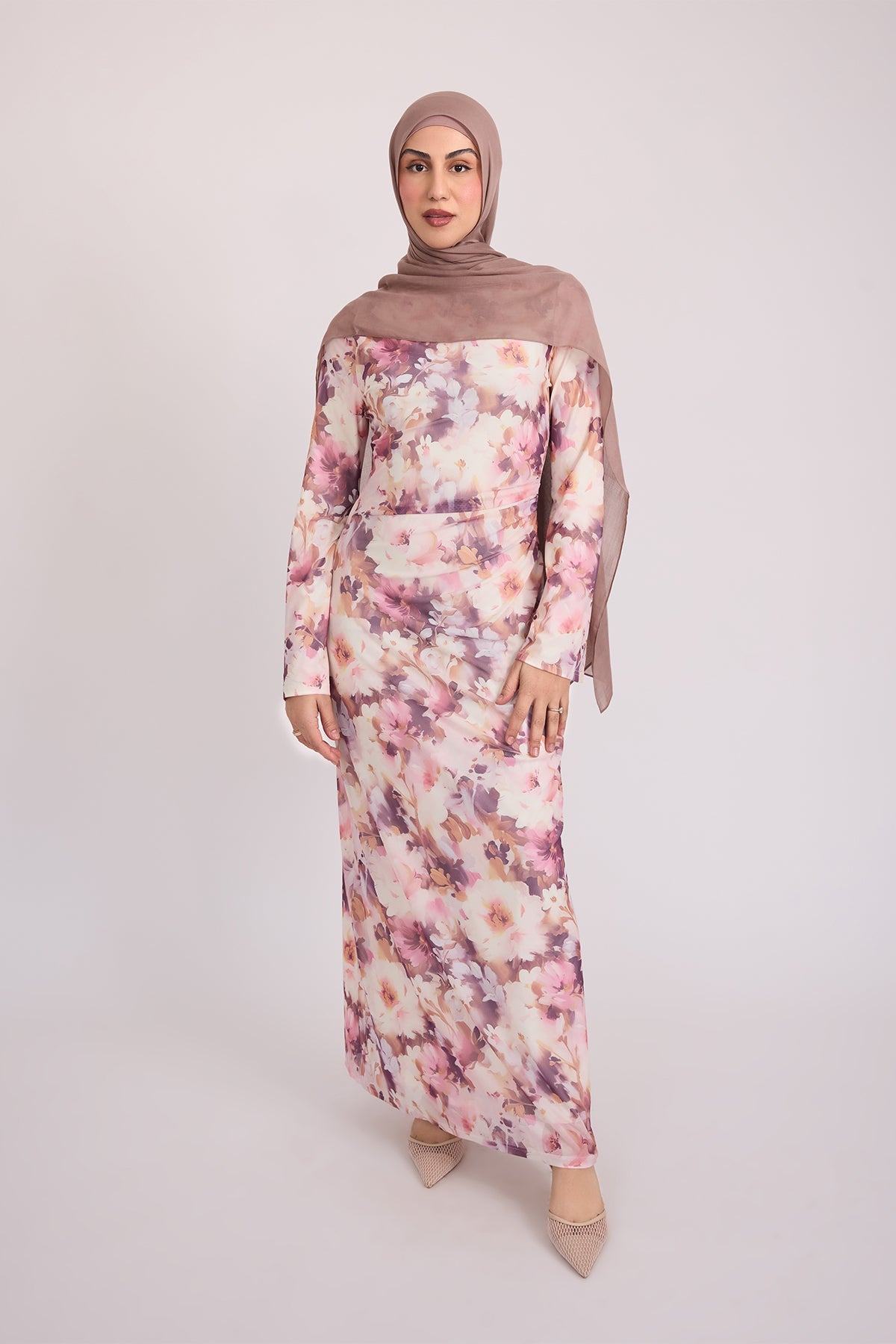 Tatiana Synched Satin Maxi Bell Sleeve - Floral Garden