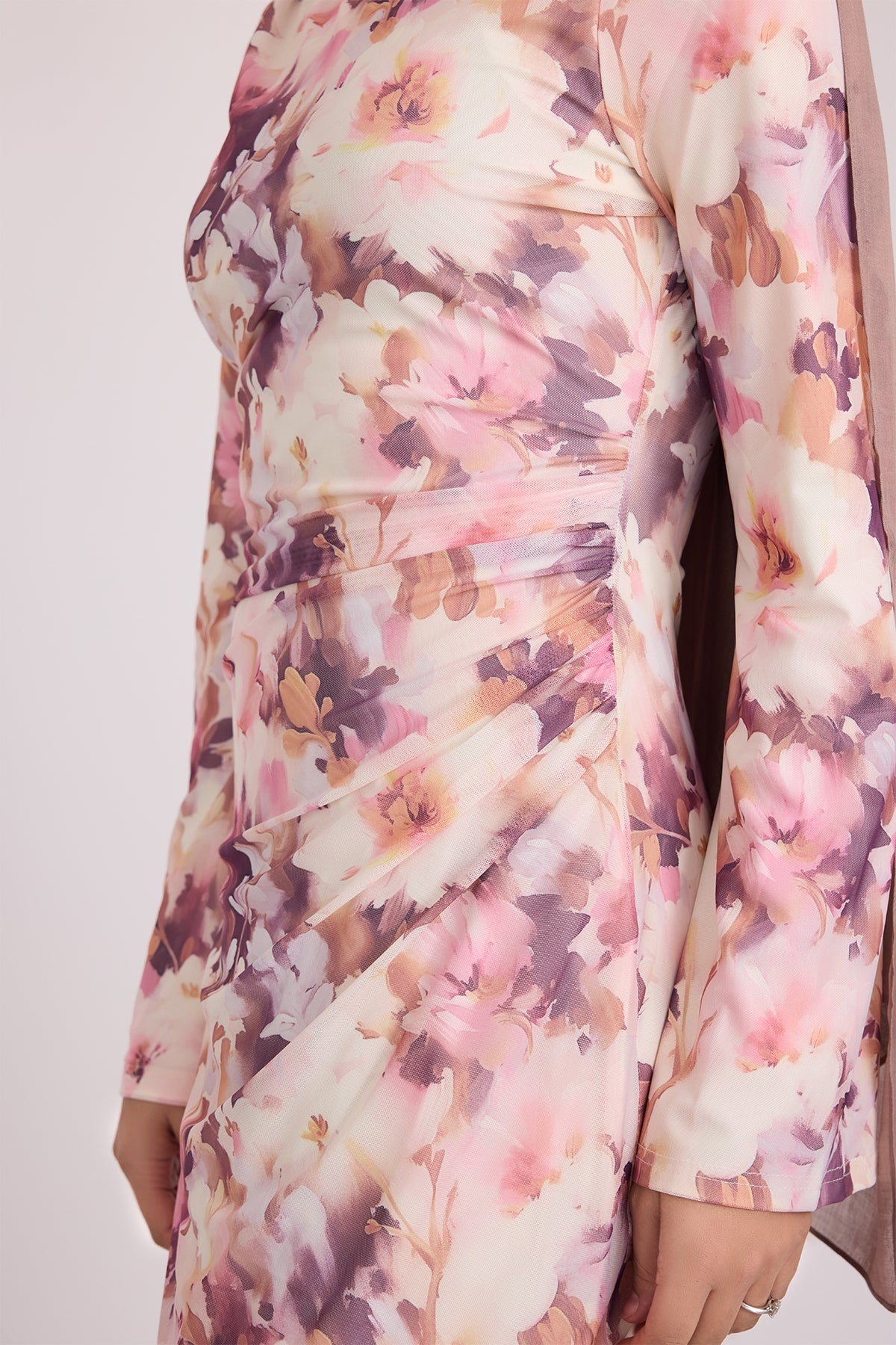 Tatiana Synched Satin Maxi Bell Sleeve - Floral Garden