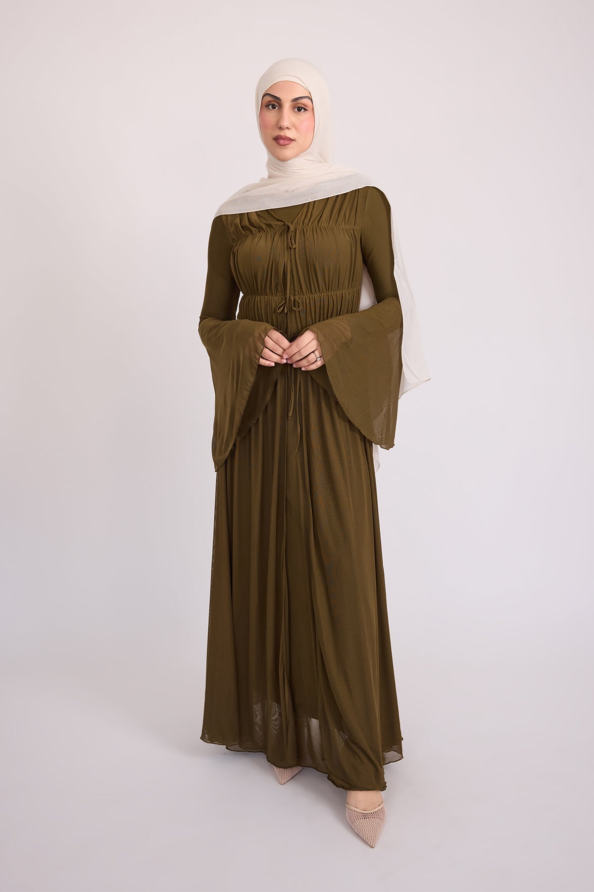 Hanadi Mesh Maxi Dress - Olive