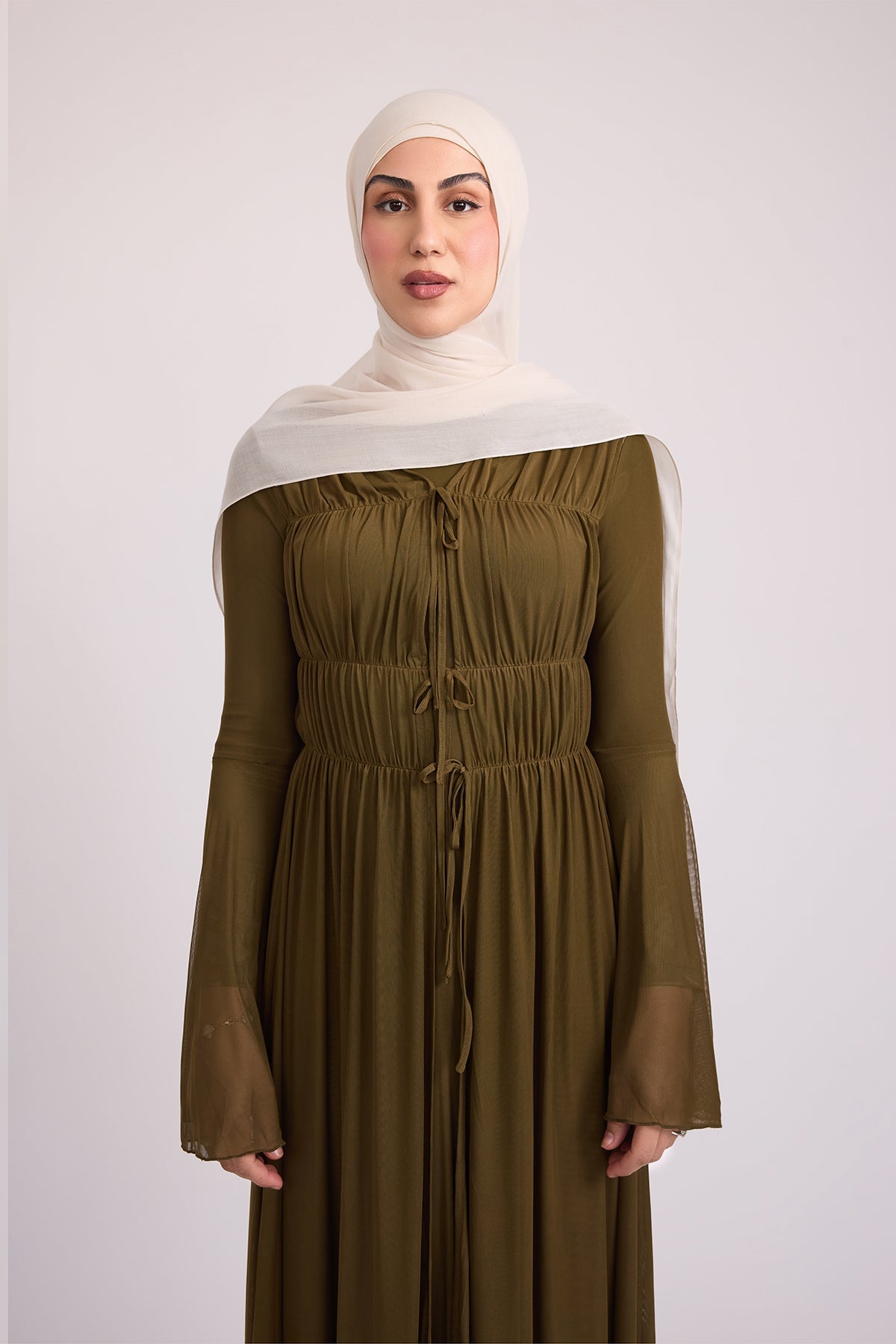 Hanadi Mesh Maxi Dress - Olive