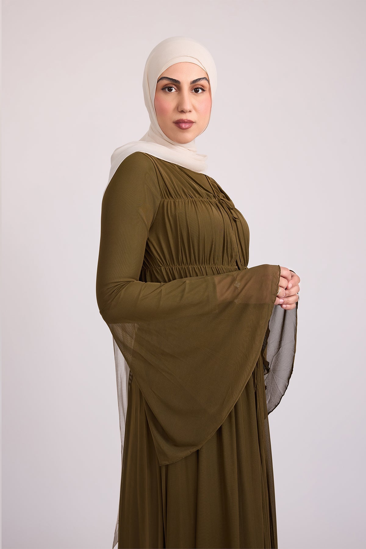 Hanadi Mesh Maxi Dress - Olive