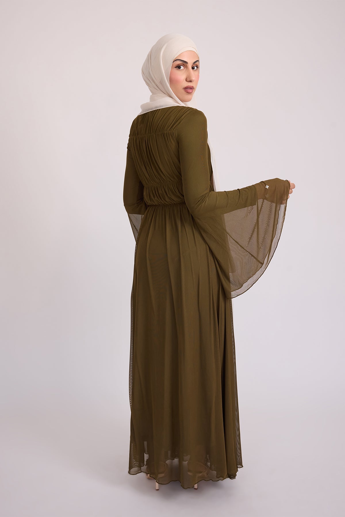 Hanadi Mesh Maxi Dress - Olive