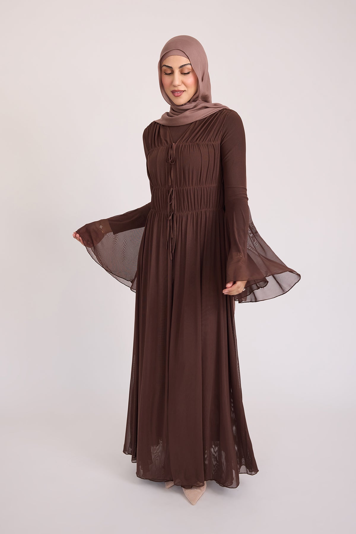 Hanadi Mesh Maxi Dress - Brown