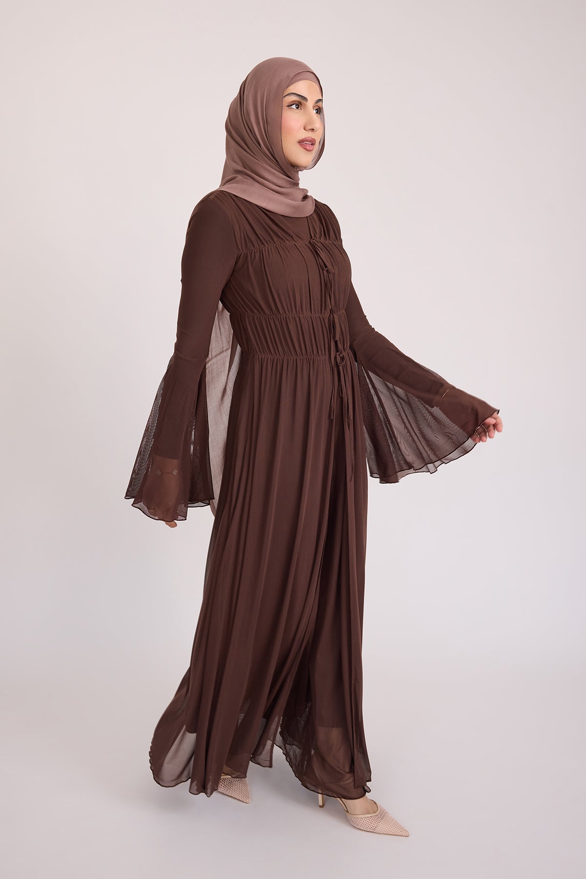 Hanadi Mesh Maxi Dress - Brown