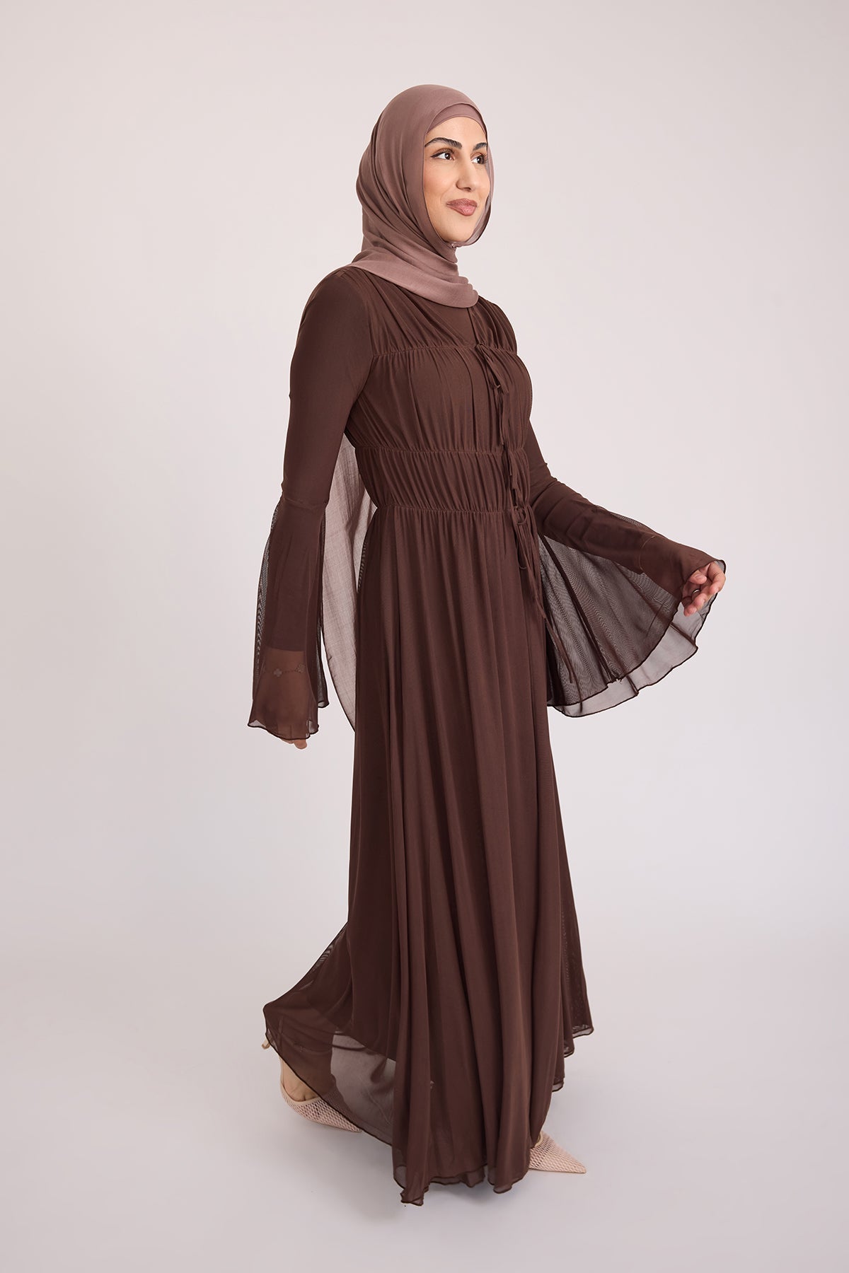 Hanadi Mesh Maxi Dress - Brown