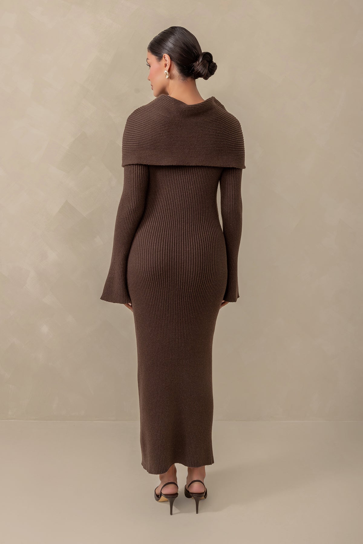 Cassandra Over the Shoulder Knit Dress - Brown