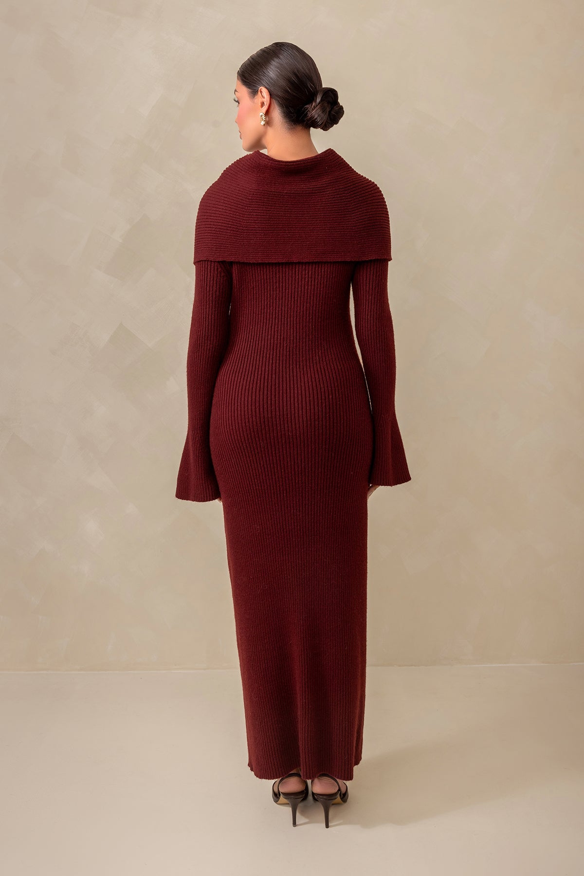 Cassandra Over the Shoulder Knit Dress - Burgundy