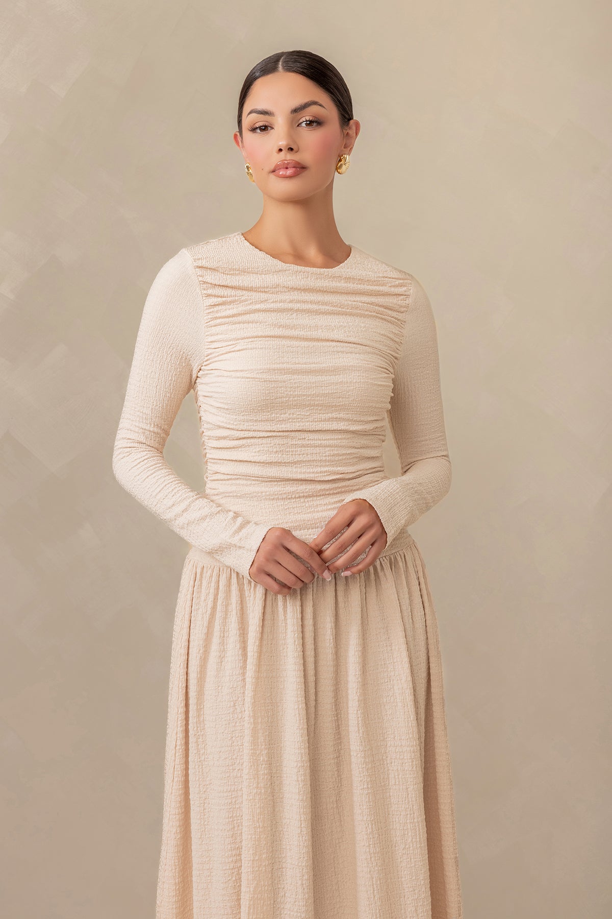 Juliette Everyday Drop Waist Maxi Dress Cream L Zahraa The Label