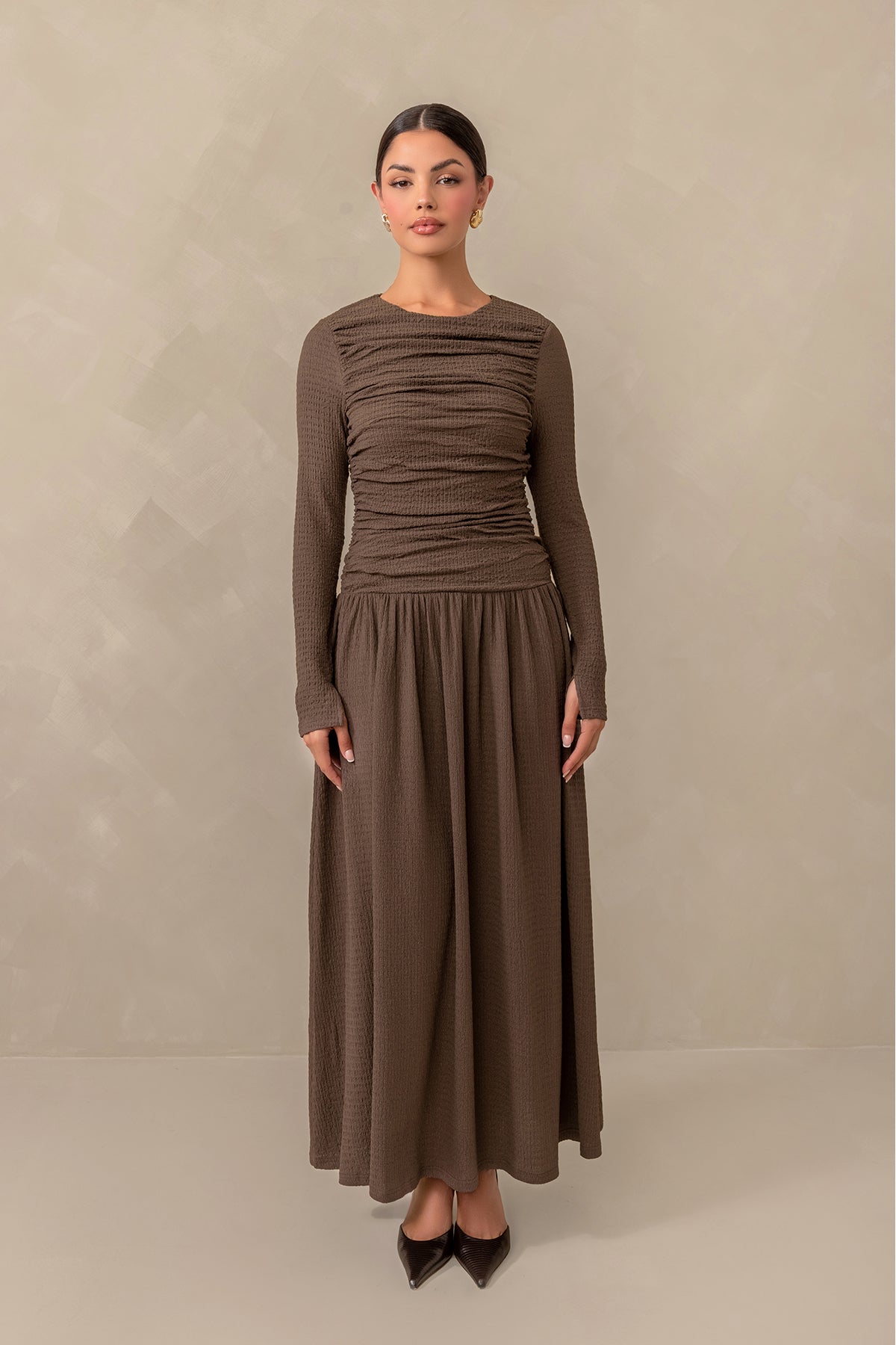 Juliette Everyday Drop Waist Maxi Dress - Brown