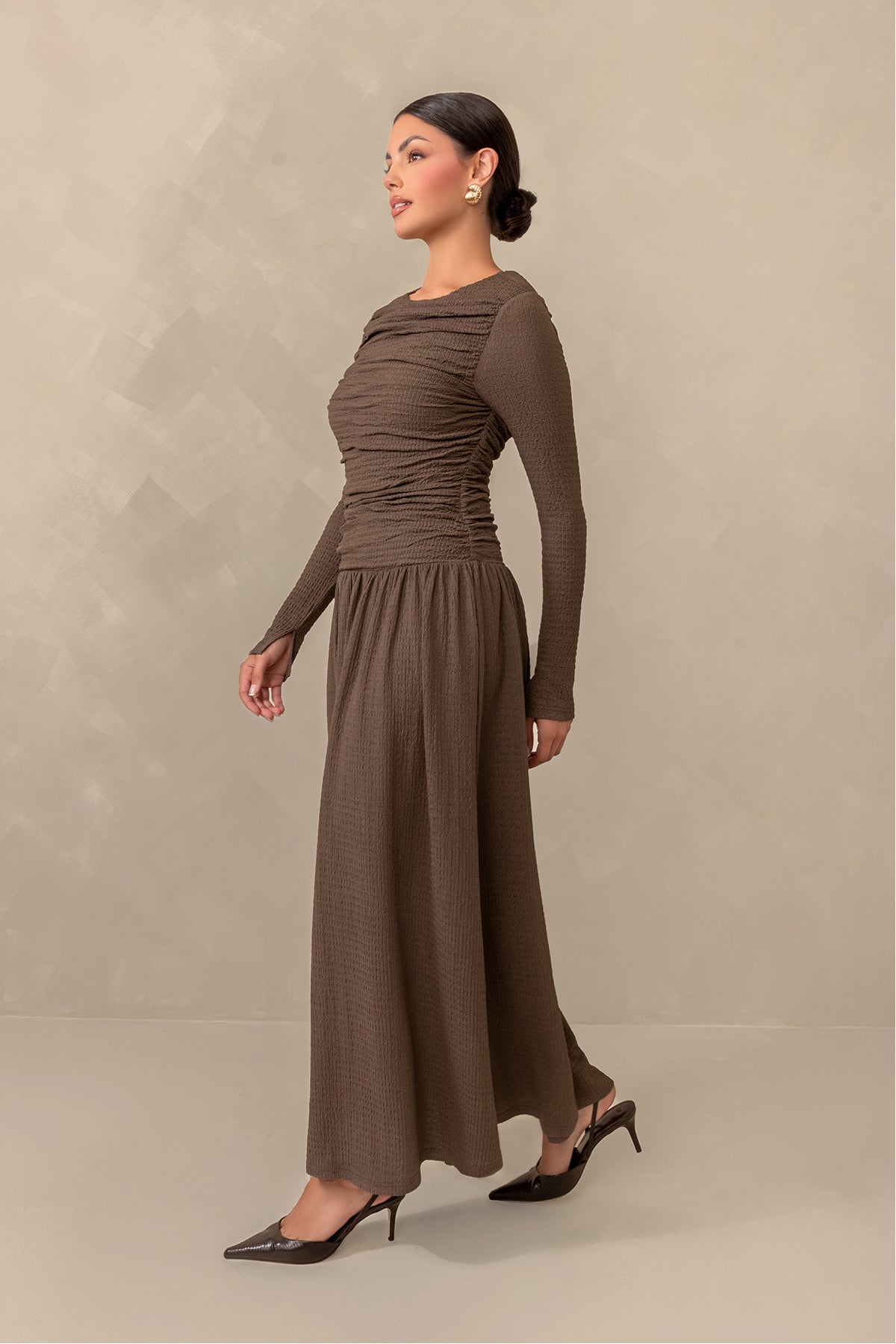 Juliette Everyday Drop Waist Maxi Dress - Brown