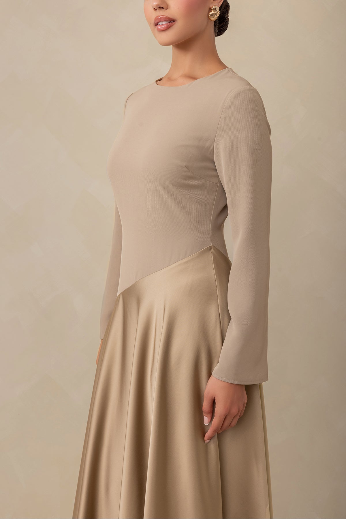 Anastasia Asymmetric Long Sleeve Maxi Dress - Taupe